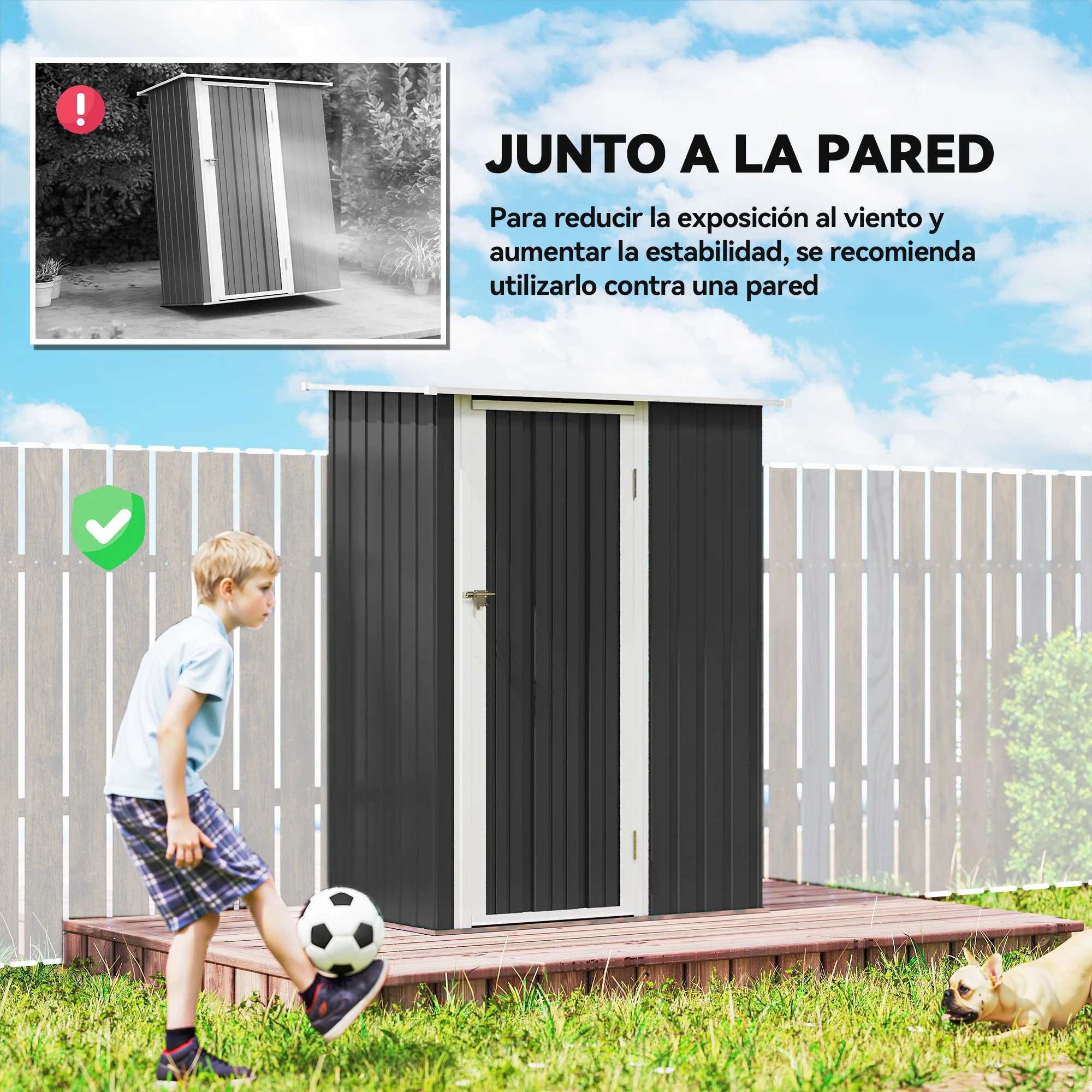 Outsunny Caseta De Jardín 1,07m² 142x86x189cm Metálico Con Puerta Gris - Image 6