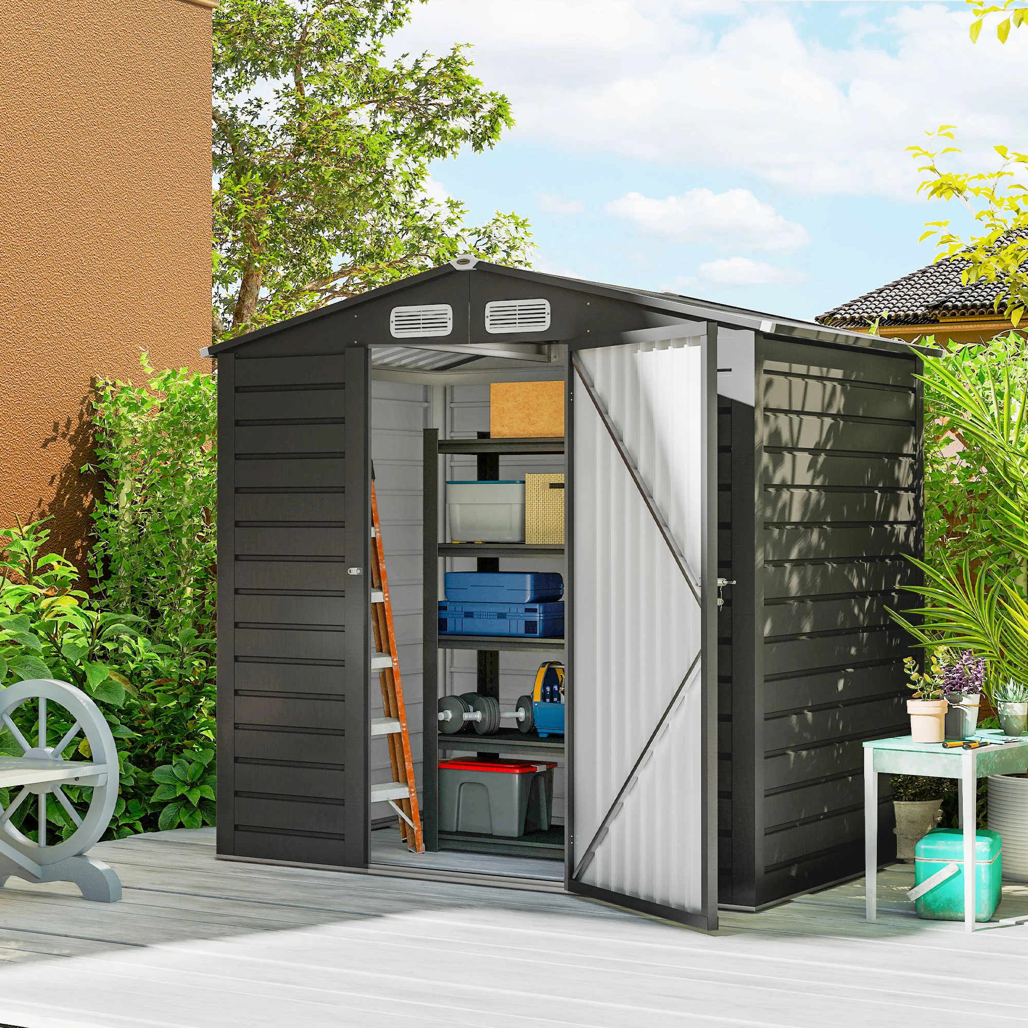 Outsunny Caseta De Jardín 190x131x188 Cm Con 2 Ventilaciones Y Puerta Gris - Image 2