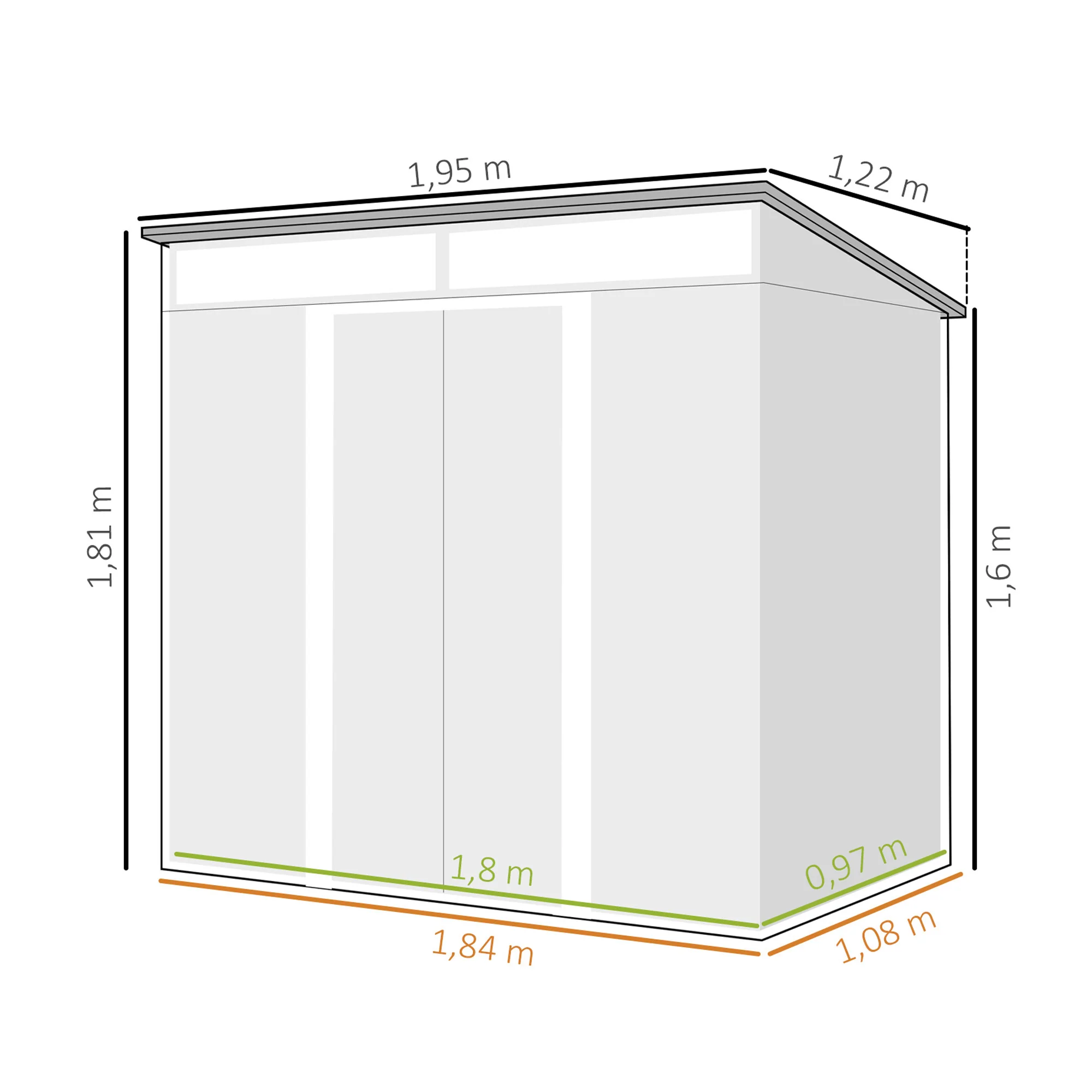 Outsunny Caseta De Jardín 2 M² 195x122x181,5 Cm Con Puerta Corredera Gris Claro - Image 3