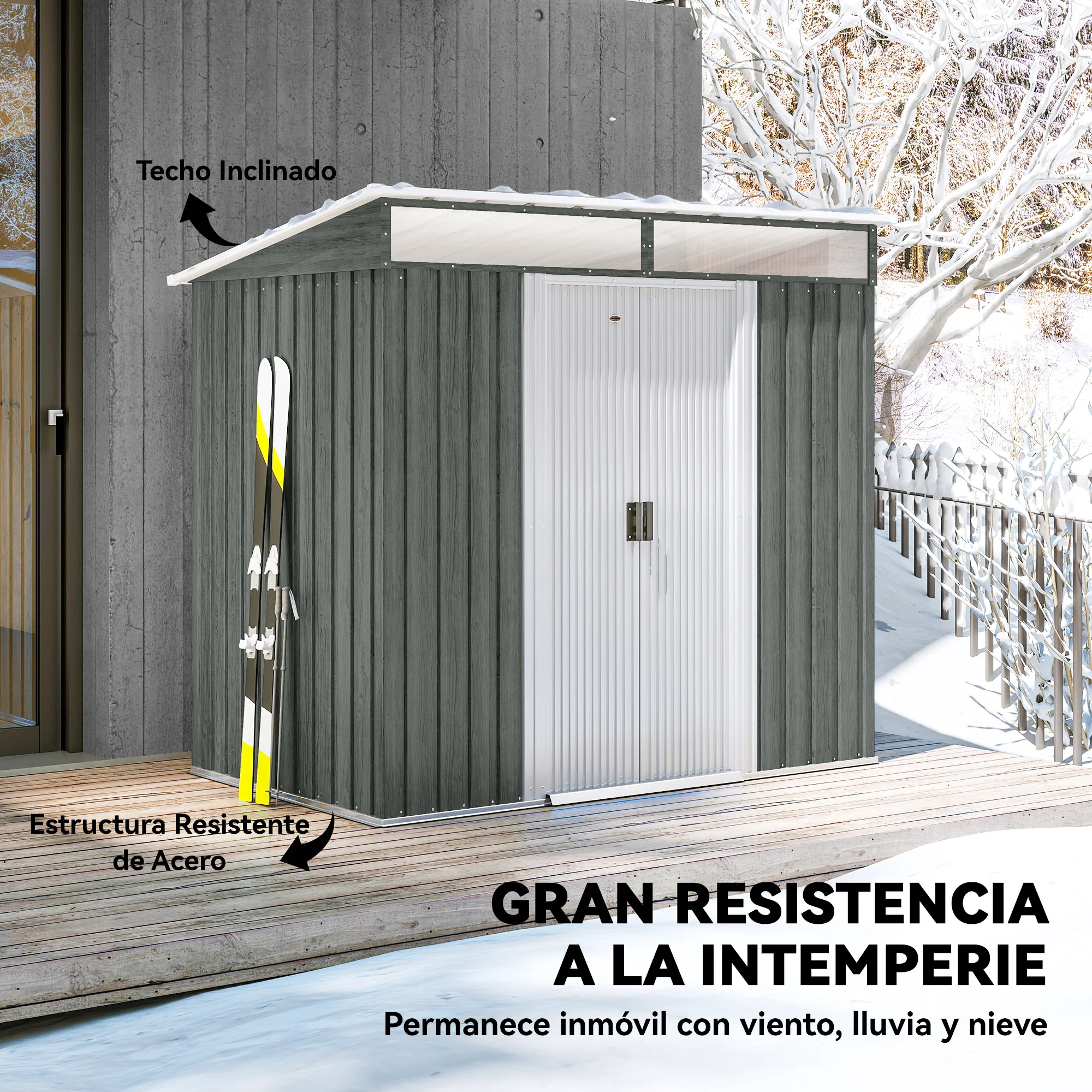 Outsunny Caseta De Jardín 2 M² 195x122x181,5 Cm Con Puerta Corredera Gris Claro - Image 6