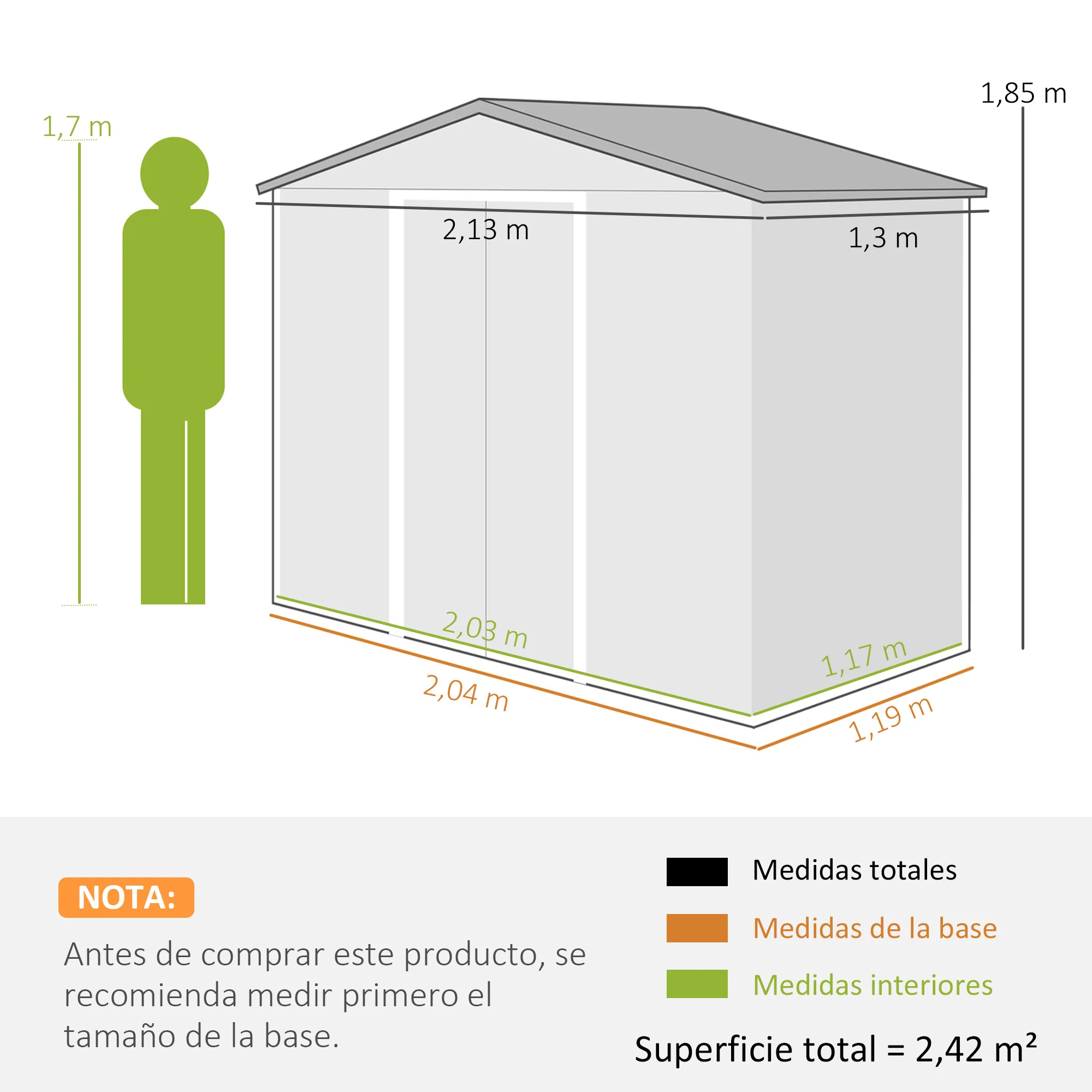 Outsunny Caseta De Jardín 213x130x185 Cm Con 2 Puertas Correderas Y 4 Ventanas - Image 3