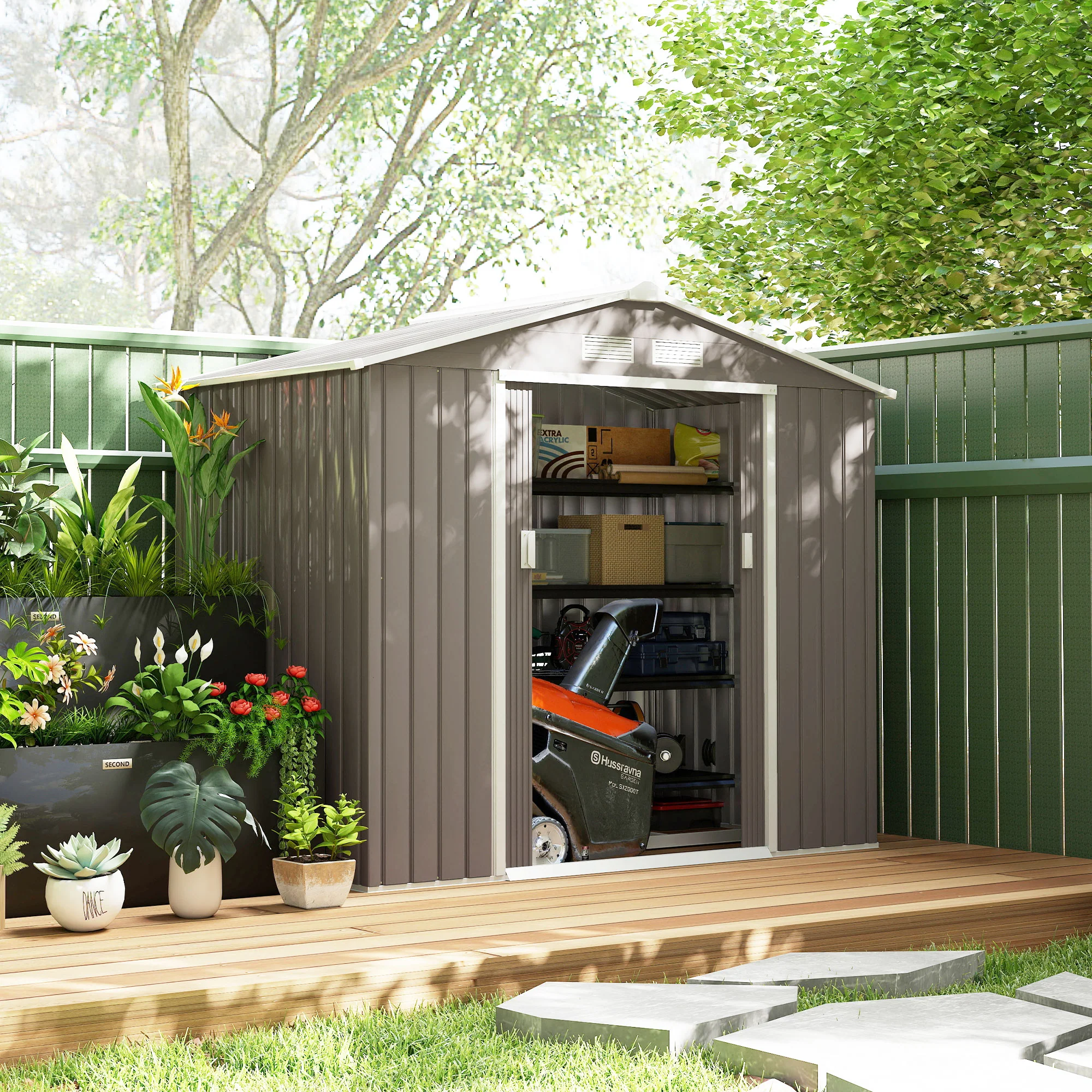 Outsunny Caseta De Jardín 213x130x185 Cm Con 2 Puertas Correderas Y 4 Ventanas - Image 5