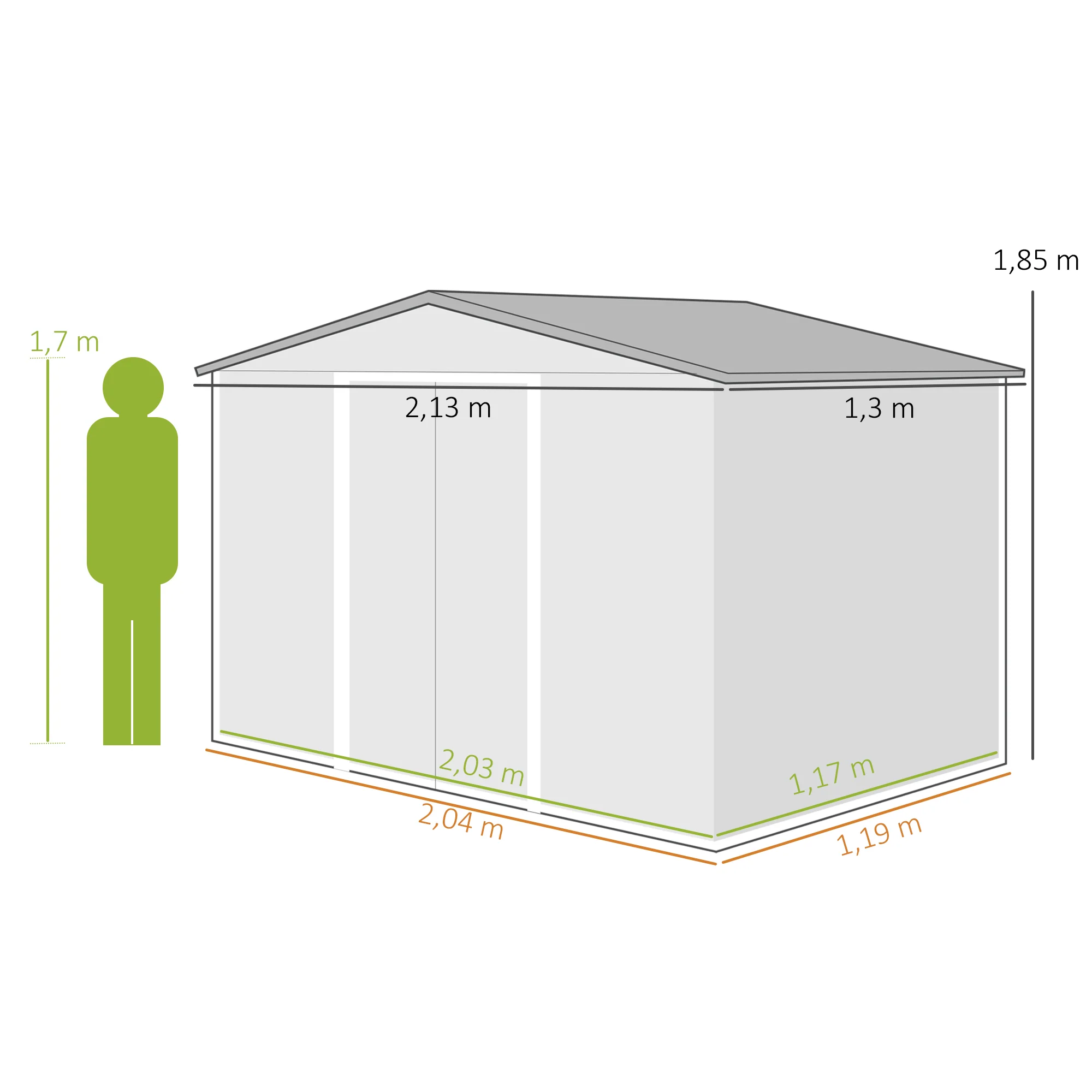 Outsunny Caseta De Jardín 213x130x185 Cm Con 2 Puertas Correderas Y 4 Ventanas - Image 3