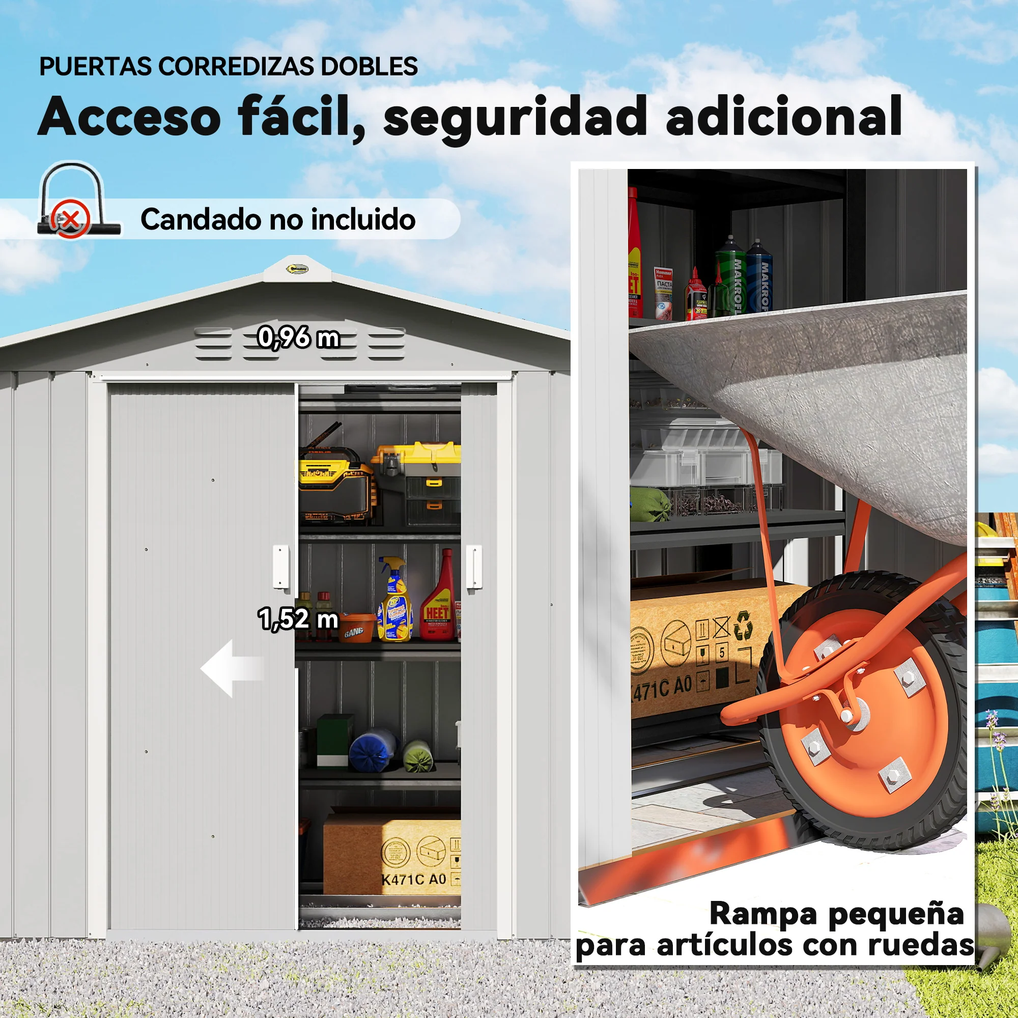 Outsunny Caseta De Jardín 213x130x185 Cm Con 2 Puertas Correderas Y 4 Ventanas - Image 6