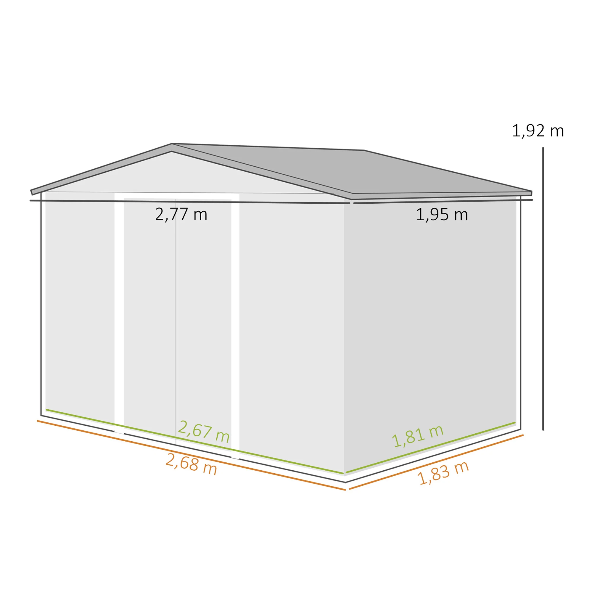 Outsunny Caseta De Jardín 4,9 M² 277x195x192 Cm Con Puerta Corredera Gris Claro - Image 3
