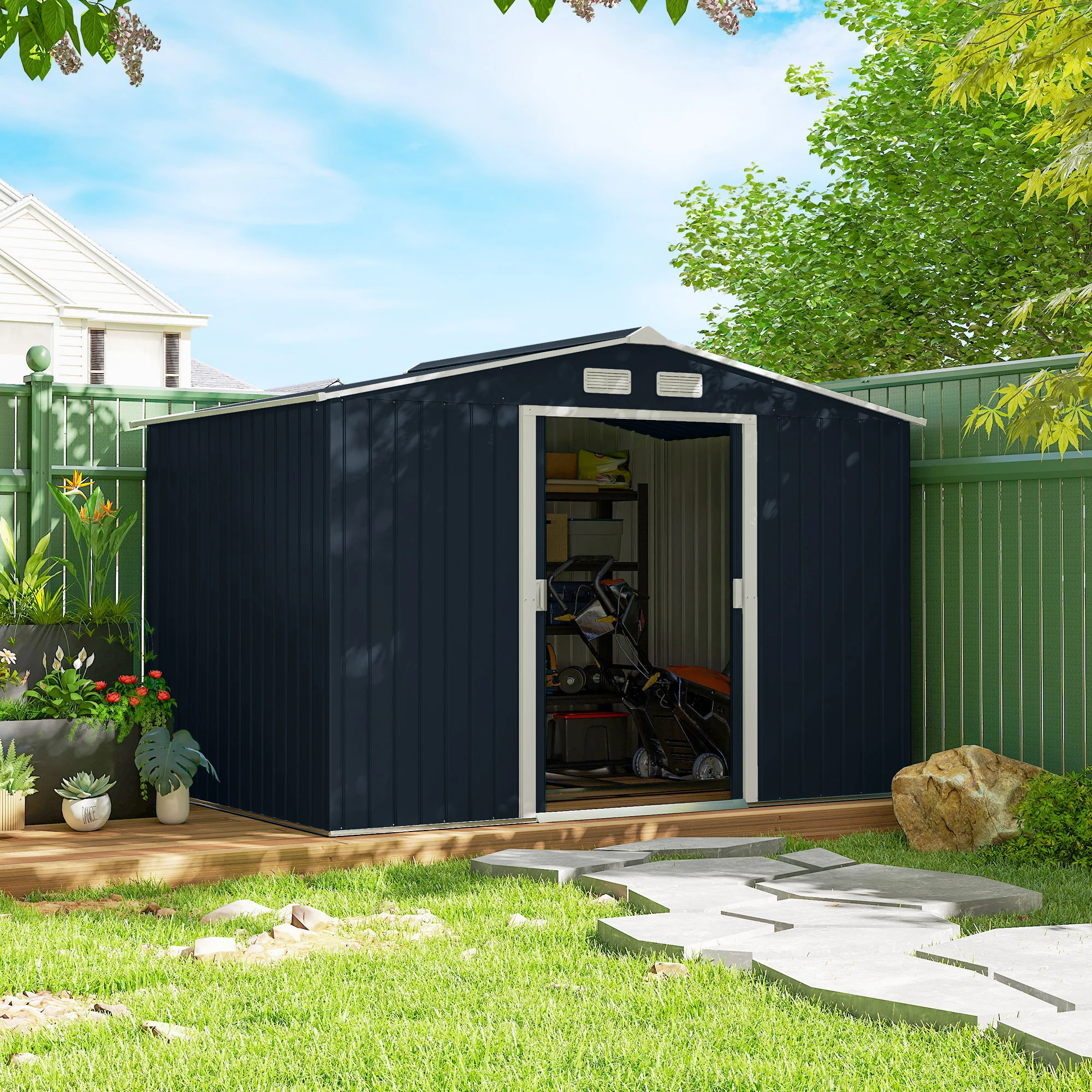 Outsunny Caseta De Jardín De Exterior 4,9 M² 277x195x192 Cm Gris Oscuro - Image 5