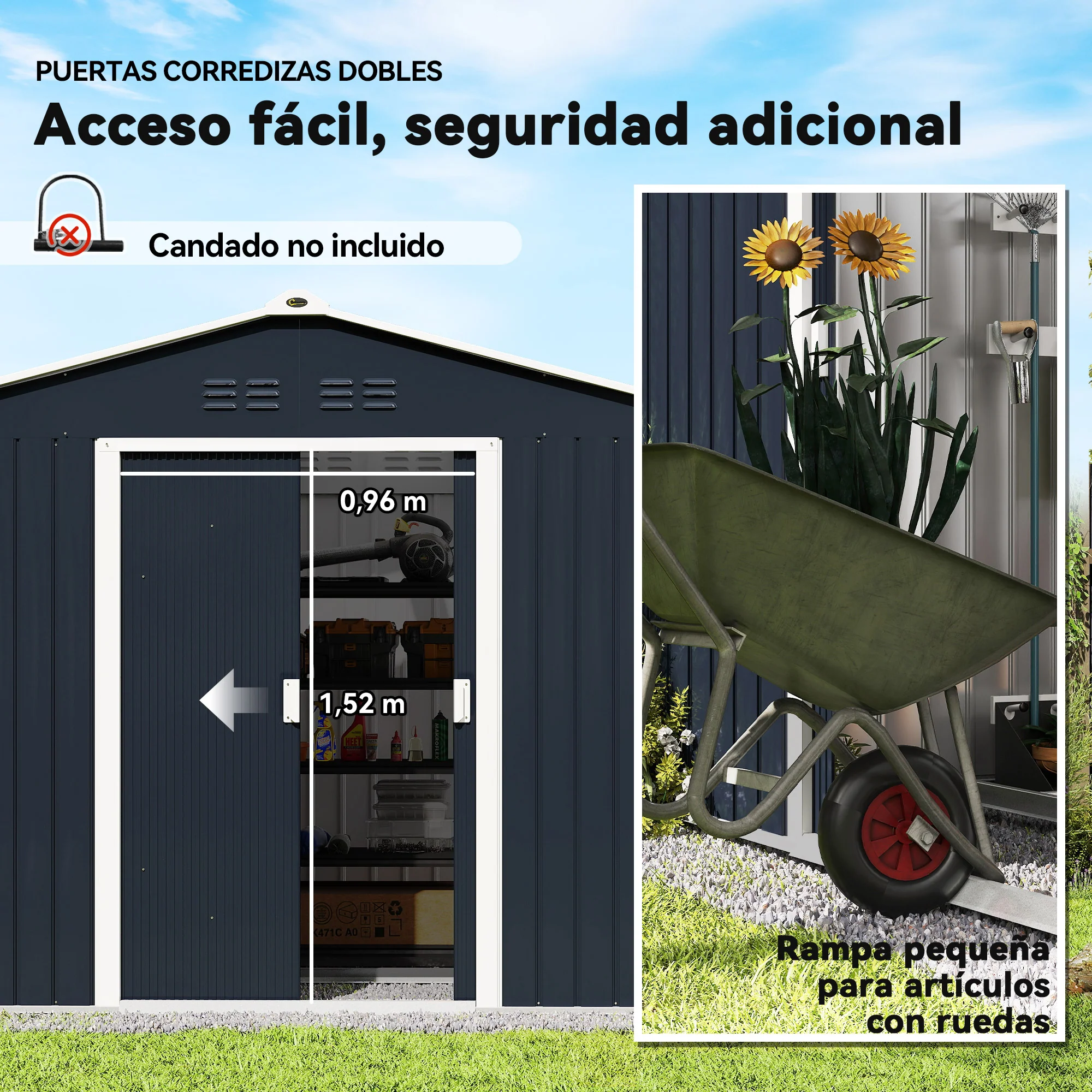 Outsunny Caseta De Jardín De Exterior 4,9 M² 277x195x192 Cm Gris Oscuro - Image 6