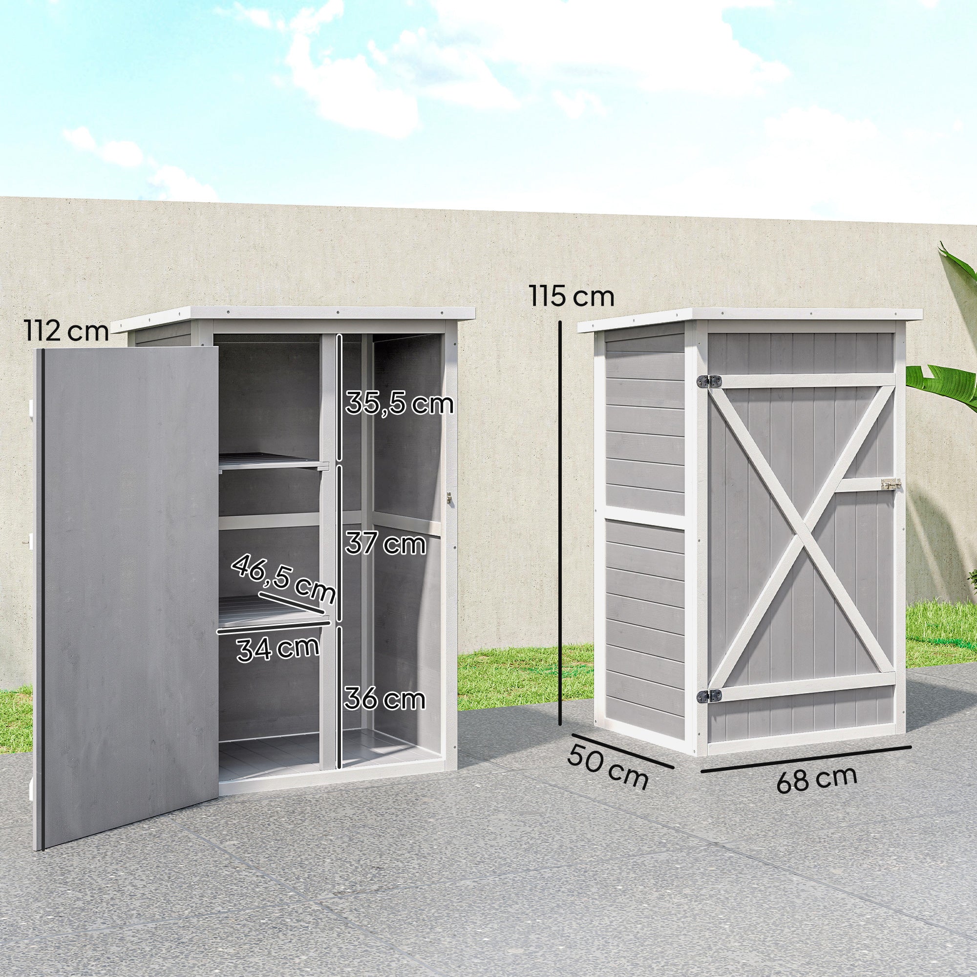 Outsunny Caseta De Jardín De Madera 75x56x115 Cm Con 3 Estantes Puerta Pestillo - Image 3
