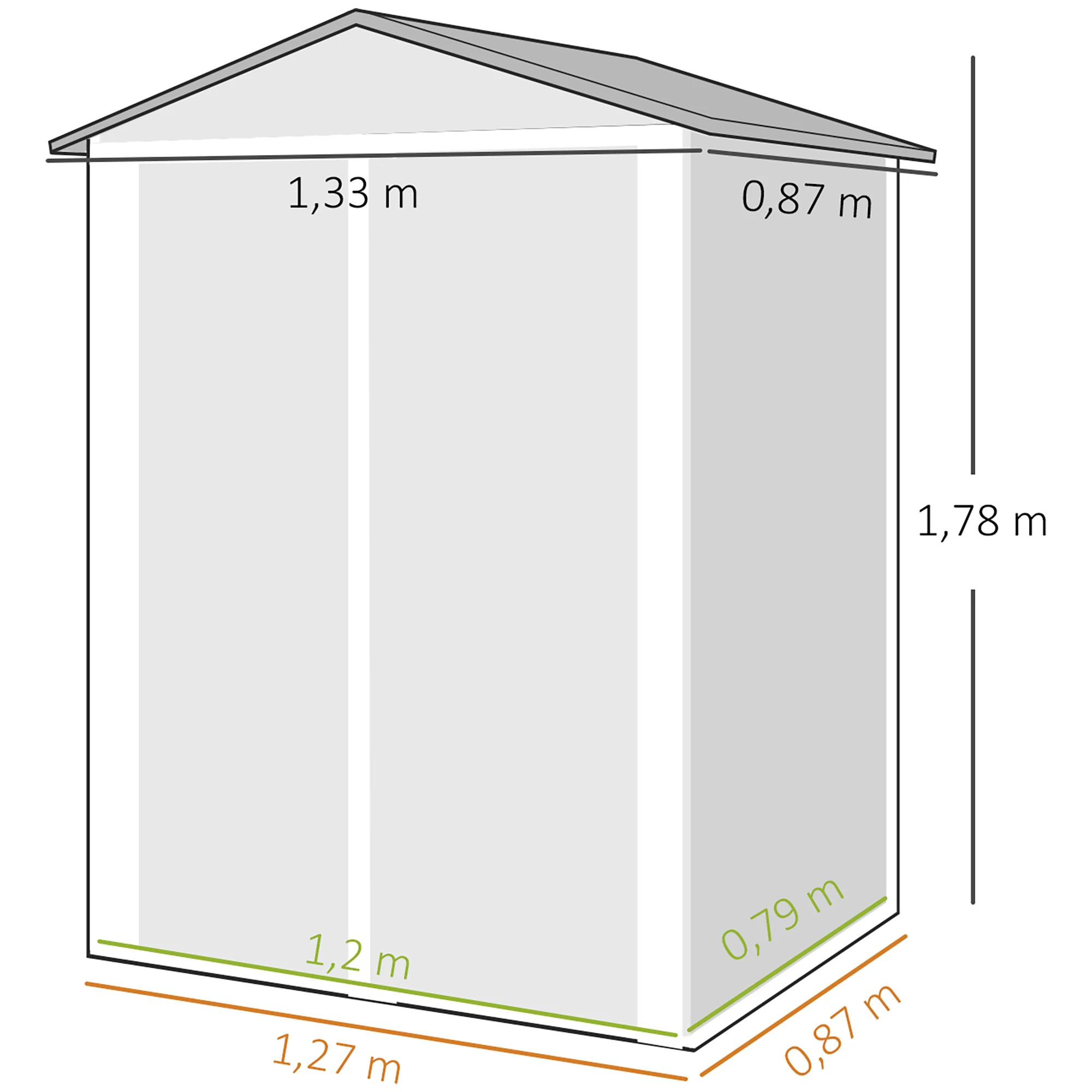 Outsunny Caseta De Jardín Exterior 1,1 M² 133x87x178 Cm Puertas Abatibles Gris - Image 3