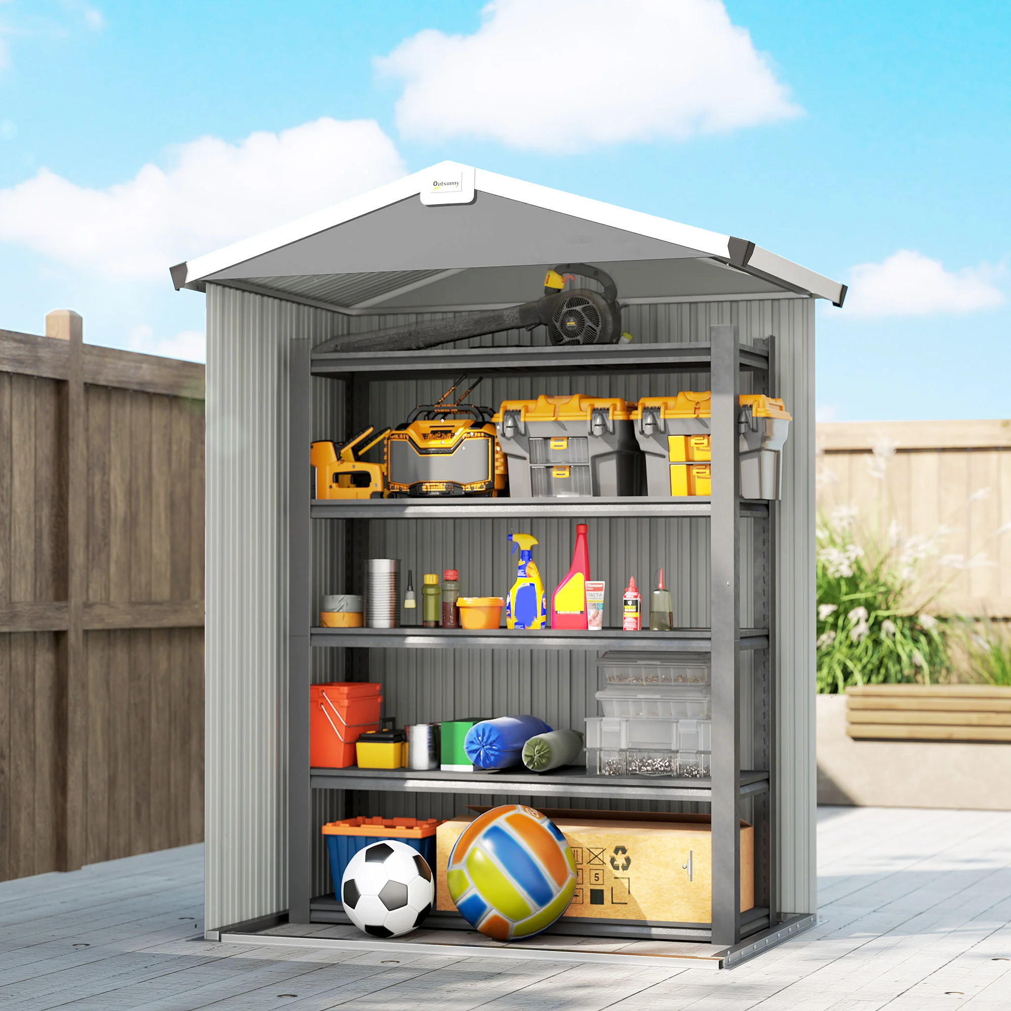 Outsunny Caseta De Jardín Exterior 1,1 M² 133x87x178 Cm Puertas Abatibles Gris - Image 4