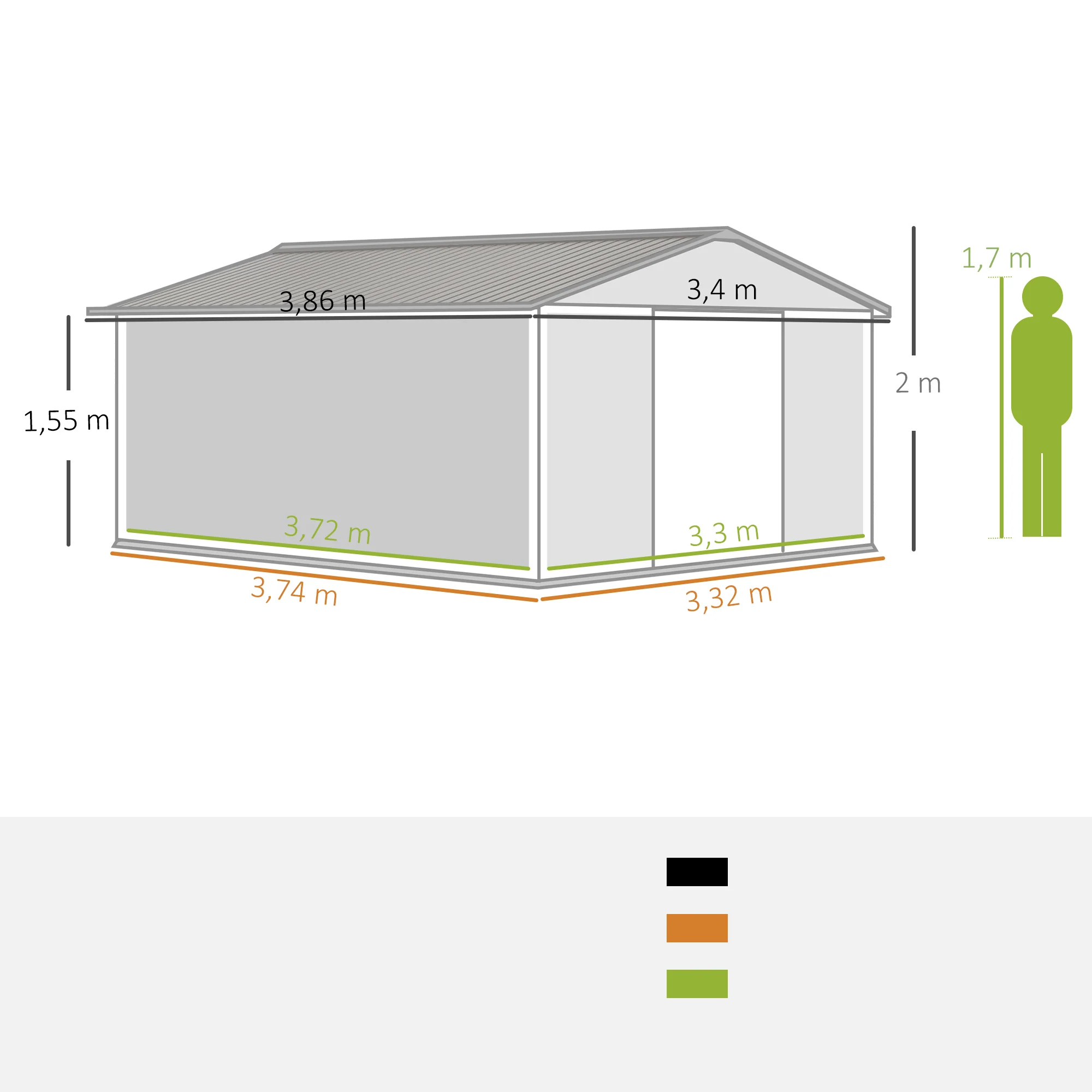 Outsunny Caseta De Jardín Exterior 12,4 M² 340x386x200 Cm Con Puerta Corredera - Image 3