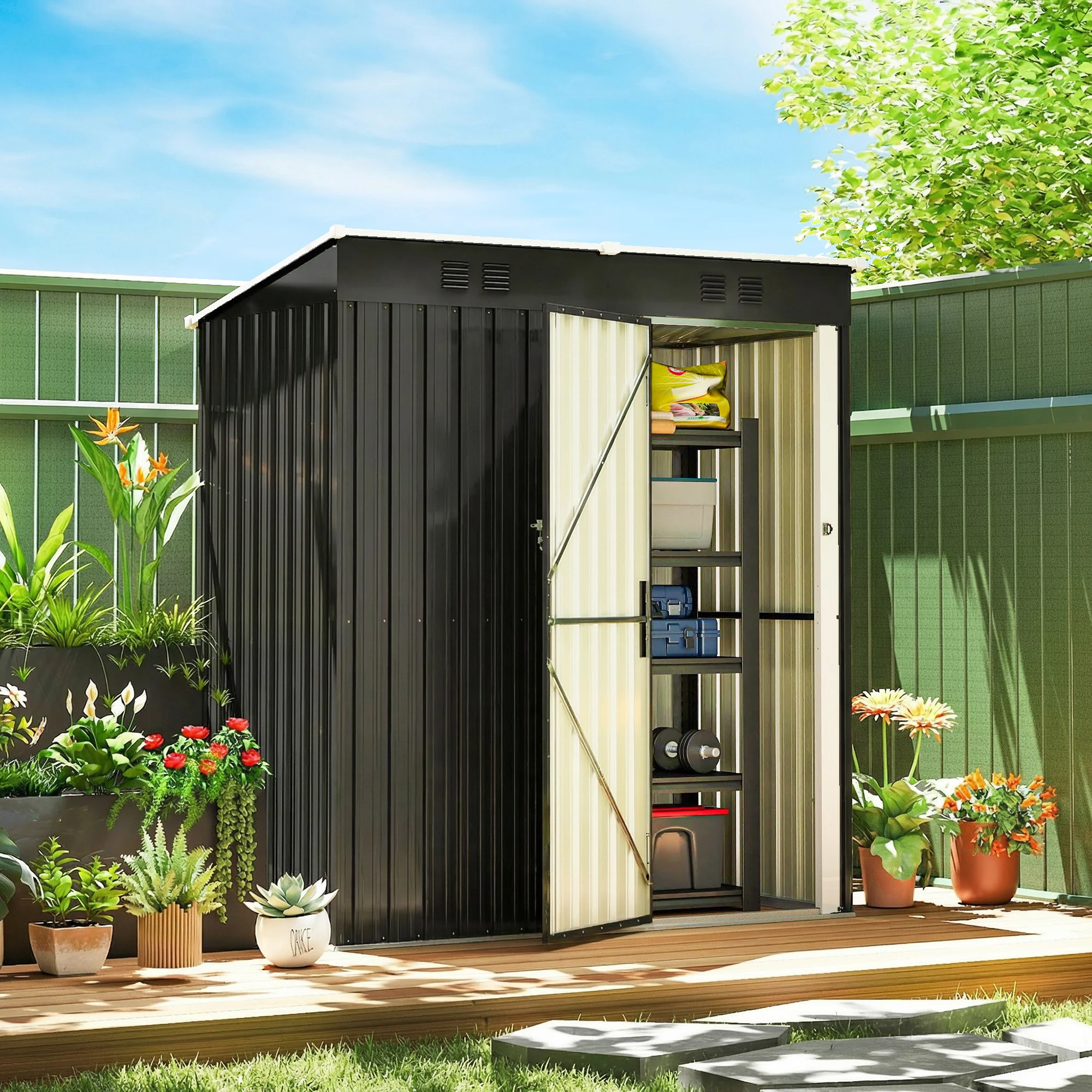 Outsunny Caseta De Jardín Exterior 1,37 M² Con Puerta Con Pestillo Y Ventilación - Image 2