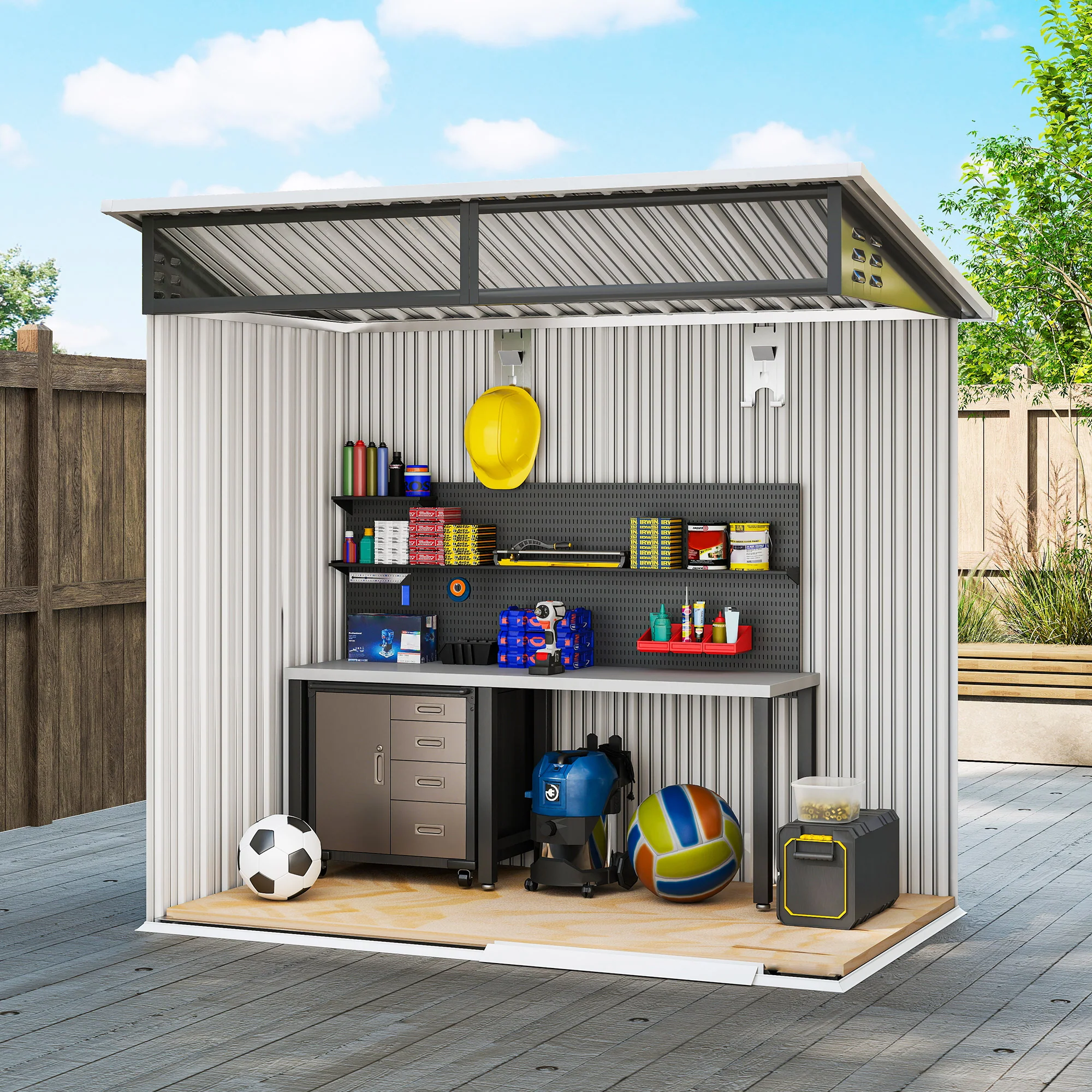 Outsunny Caseta De Jardín Exterior 1,9m² 195x122x182 Cm Con Base Refuerzo Gris - Image 5