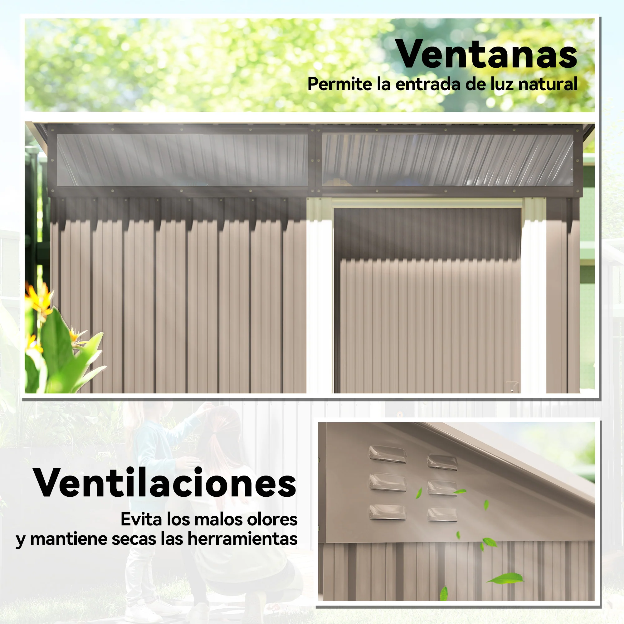 Outsunny Caseta De Jardín Exterior 1,9m² 195x122x182 Cm Con Base Refuerzo Marrón - Image 6