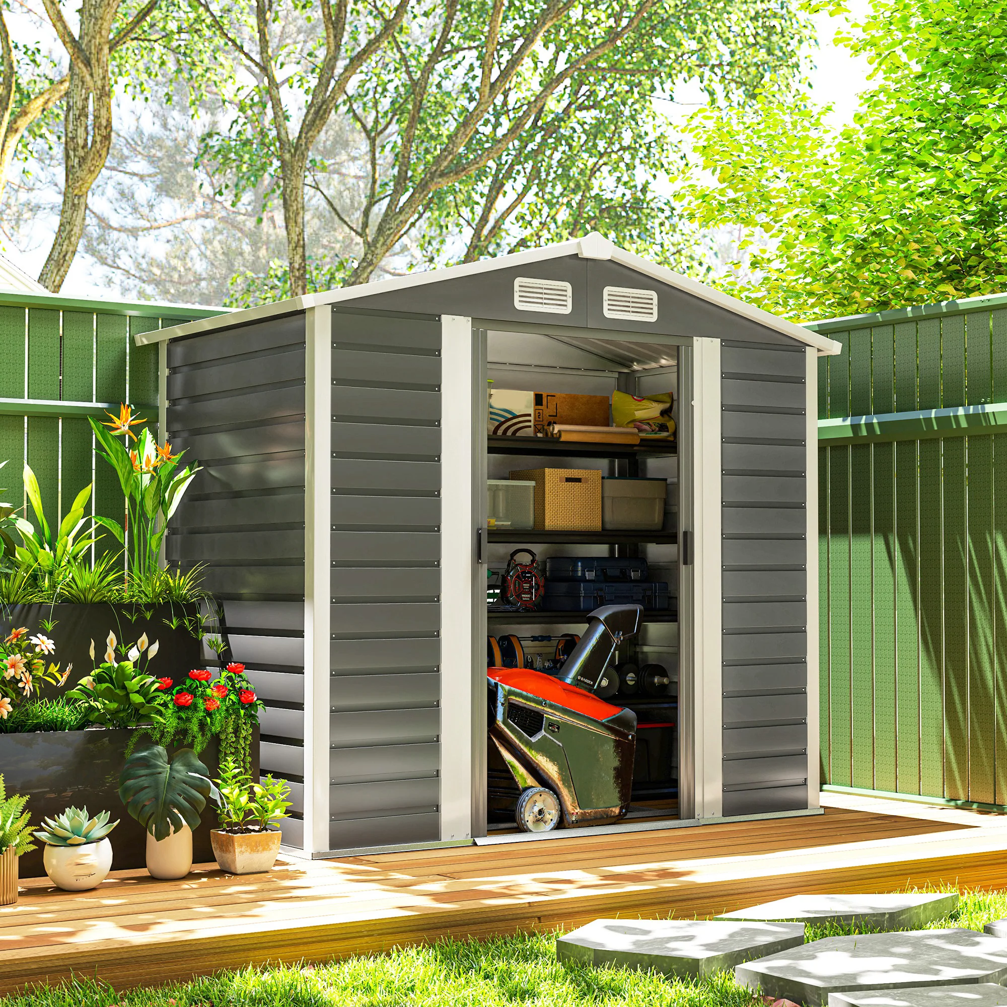 Outsunny Caseta De Jardín Exterior 2,36m² 213x120x194 Cm Gris Oscuro - Image 5