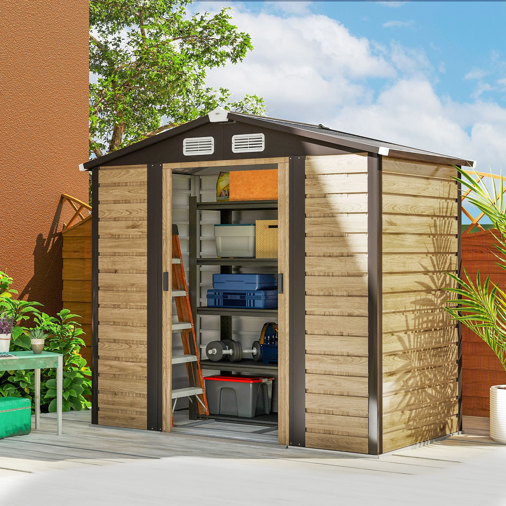Outsunny Caseta De Jardín Exterior 2,36m² 213x120x194 Cm Roble - Image 2