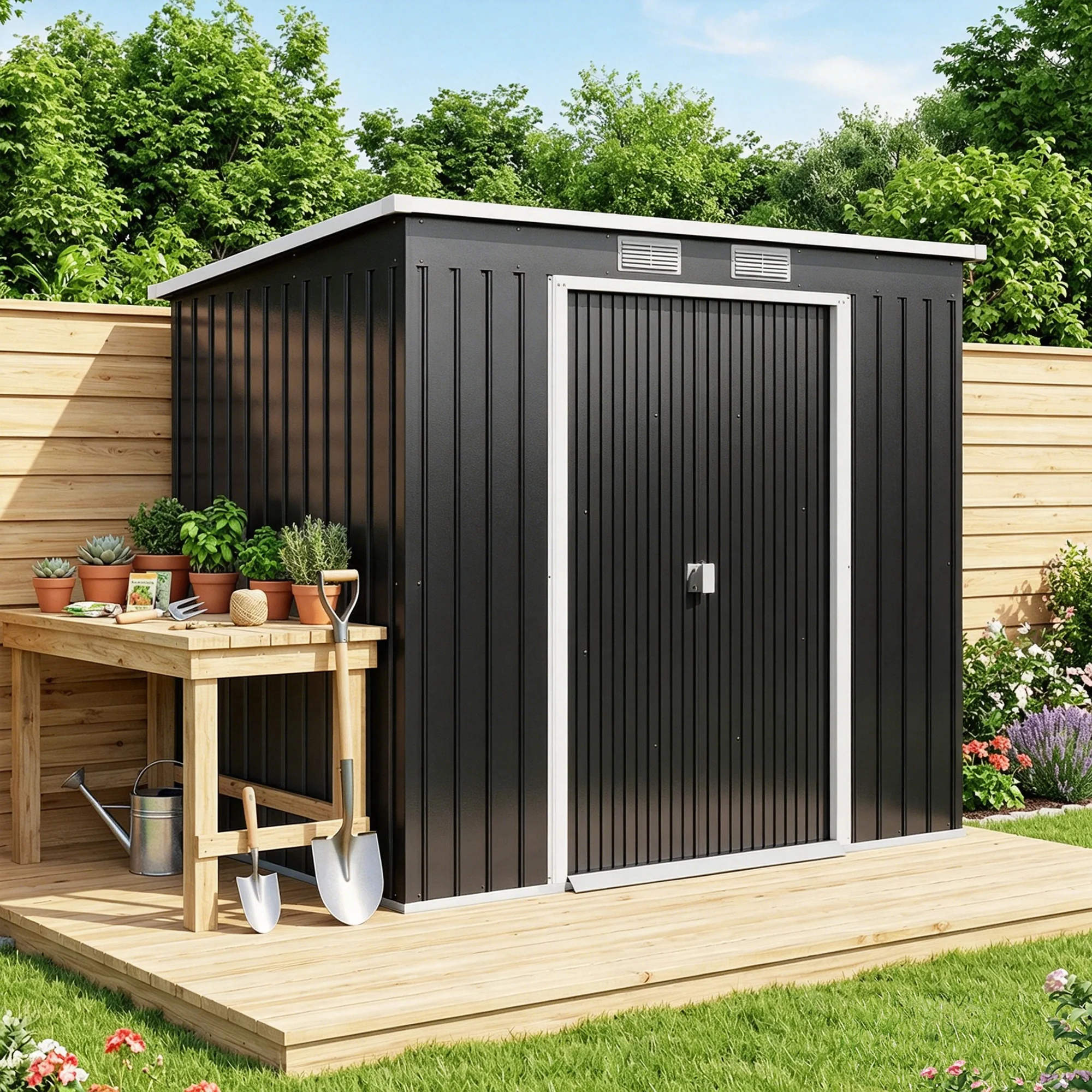 Outsunny Caseta De Jardín Exterior 2,4 M² 213x130x172 Cm Con Puerta Corredera - Image 2