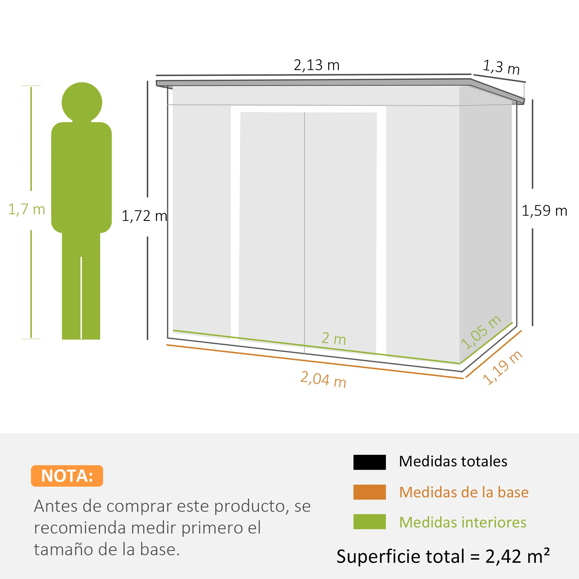 Outsunny Caseta De Jardín Exterior 2,4 M² 213x130x172 Cm Con Puerta Corredera - Image 3