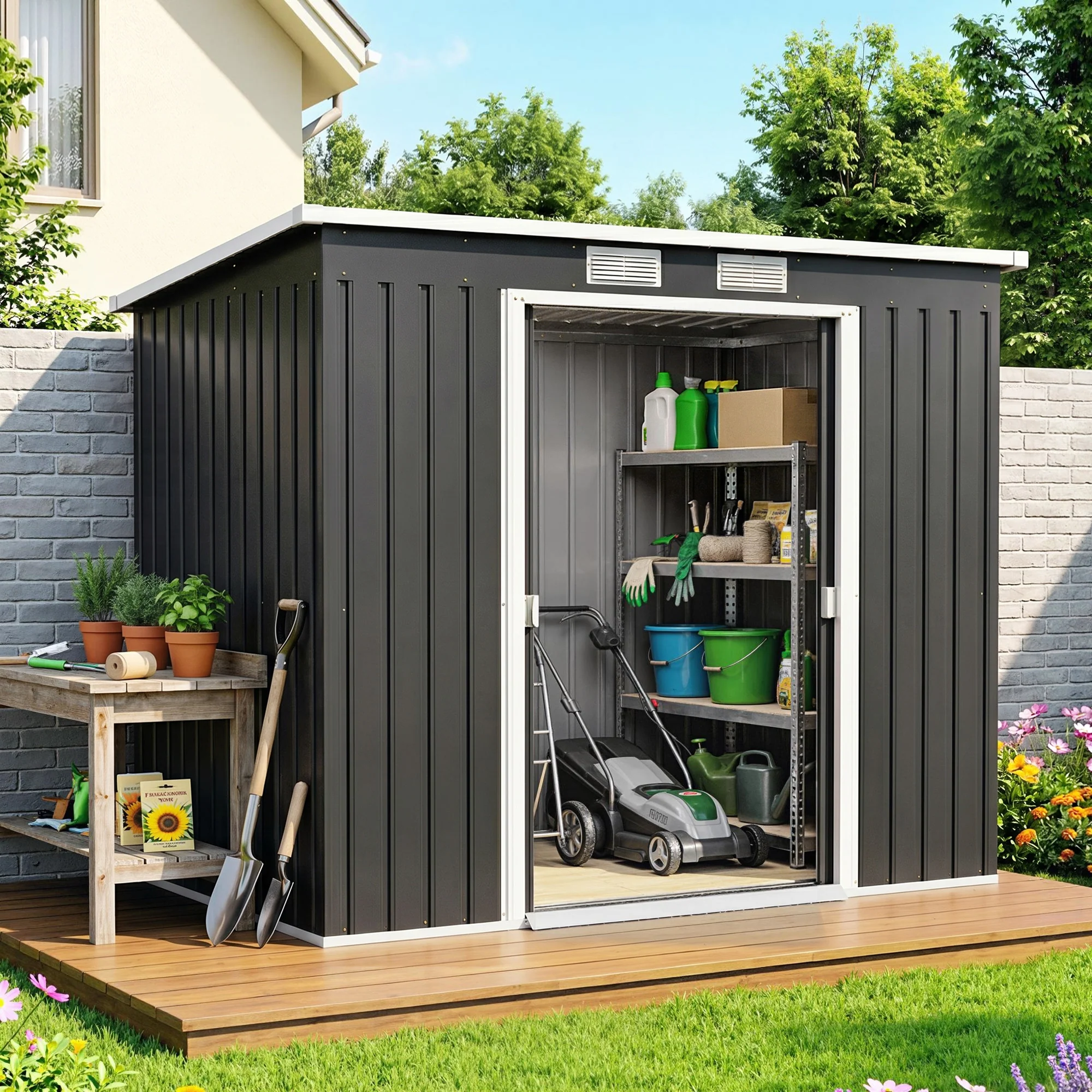 Outsunny Caseta De Jardín Exterior 2,4 M² 213x130x172 Cm Con Puerta Corredera - Image 5