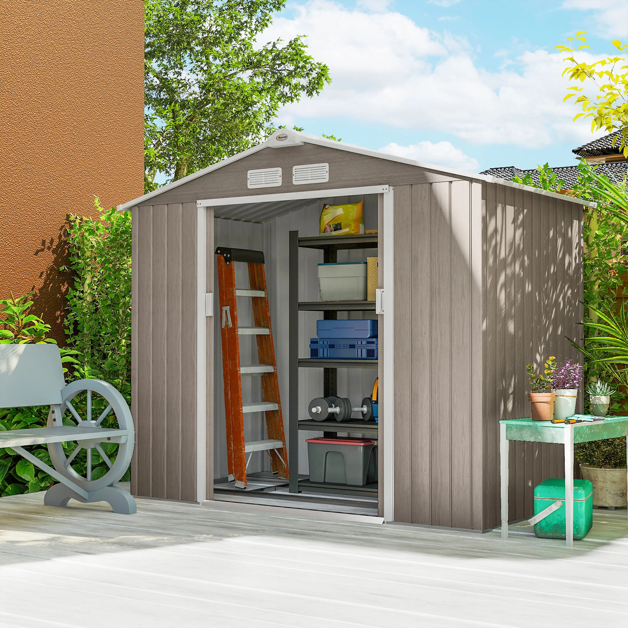 Outsunny Caseta De Jardín Exterior 2,42 M² 213x130x185 Cm Con Puerta Corredera - Image 4