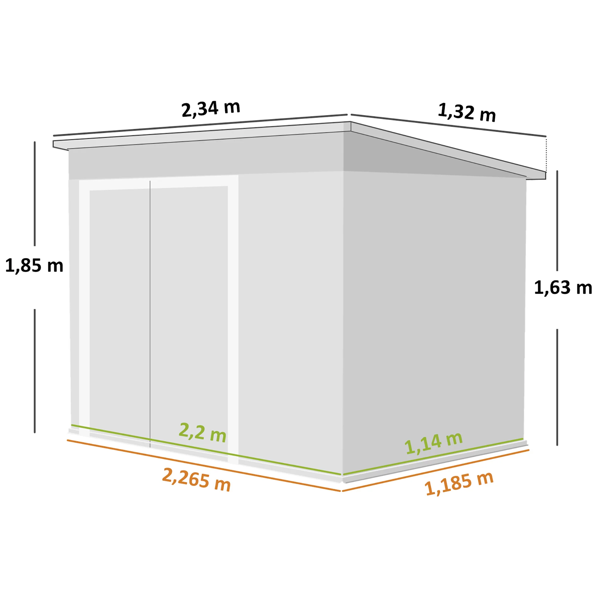 Outsunny Caseta De Jardín Exterior 2,7 M² 234x132x185 Cm Triple Puerta Verde - Image 3