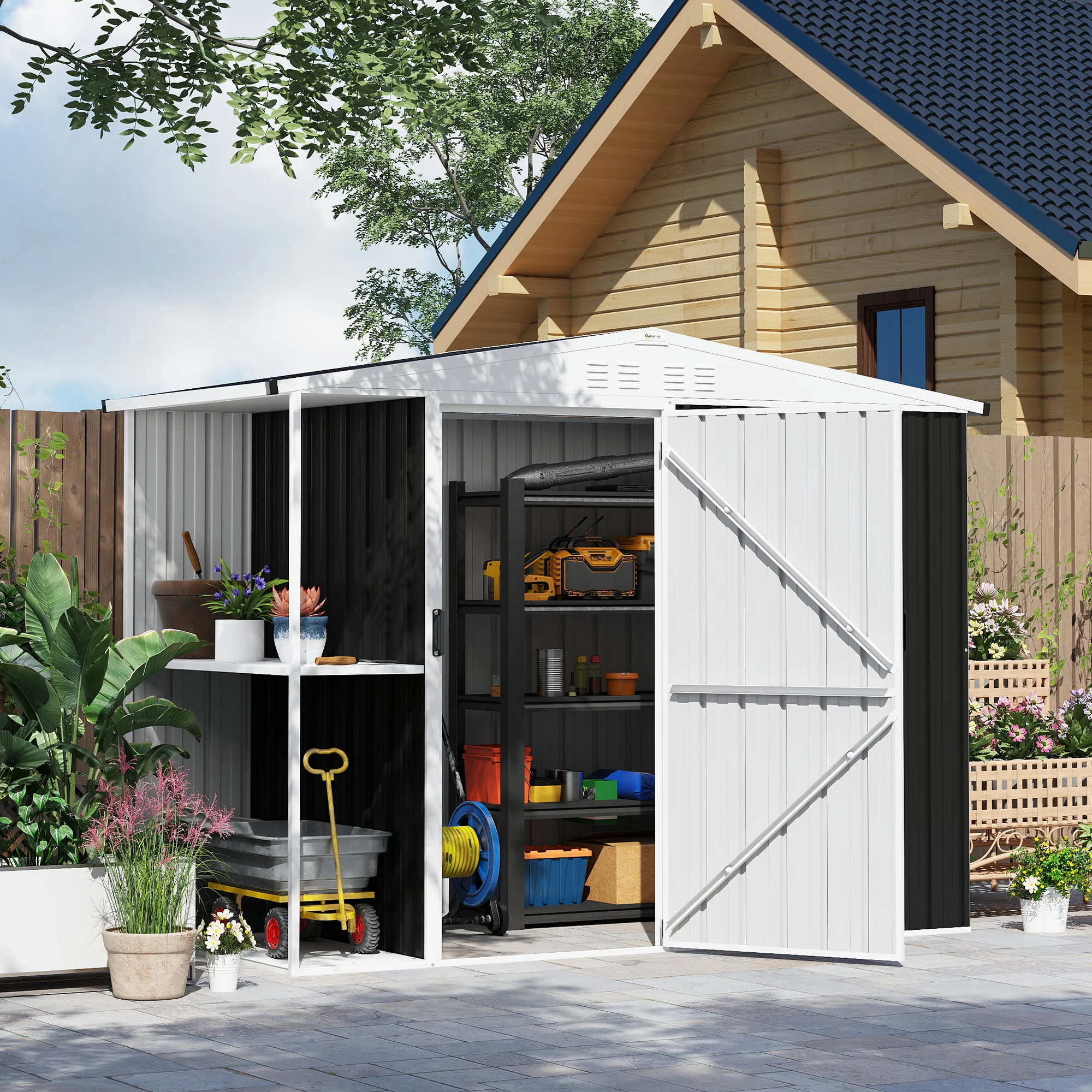 Outsunny Caseta De Jardín Exterior 2,7m² 245x117x180 Cm Con Estante De 2 Niveles - Image 2