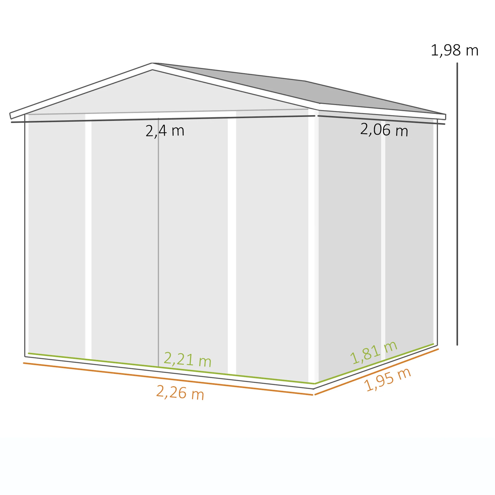 Outsunny Caseta De Jardín Exterior 4,4 M² 240x206x198 Cm Puerta Corredera Gris - Image 3