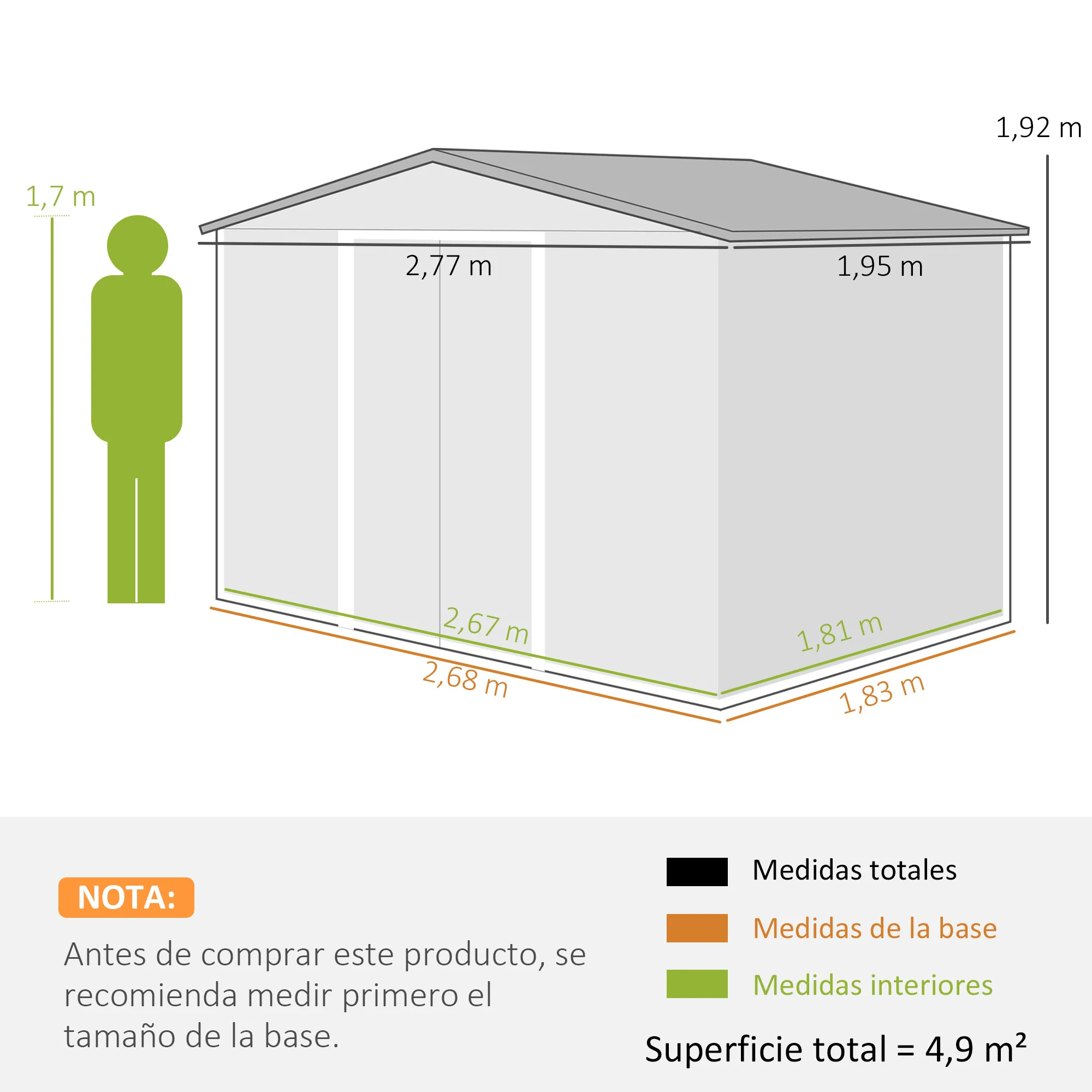 Outsunny Caseta De Jardín Exterior 4,9 M² 277x195x192 Cm Con Puerta Corredera - Image 3