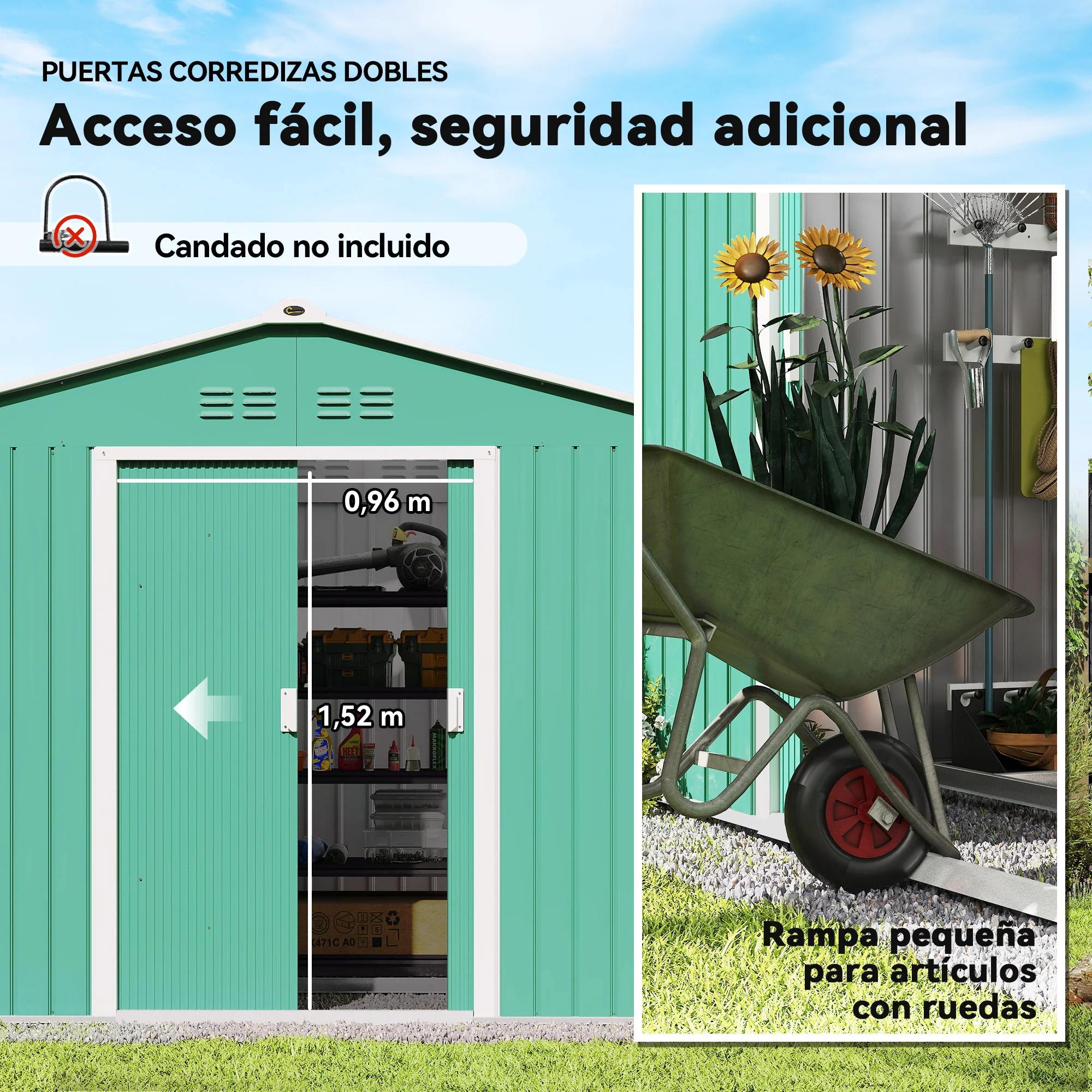 Outsunny Caseta De Jardín Exterior 4,9 M² 277x195x192 Cm Con Puerta Corredera - Image 6