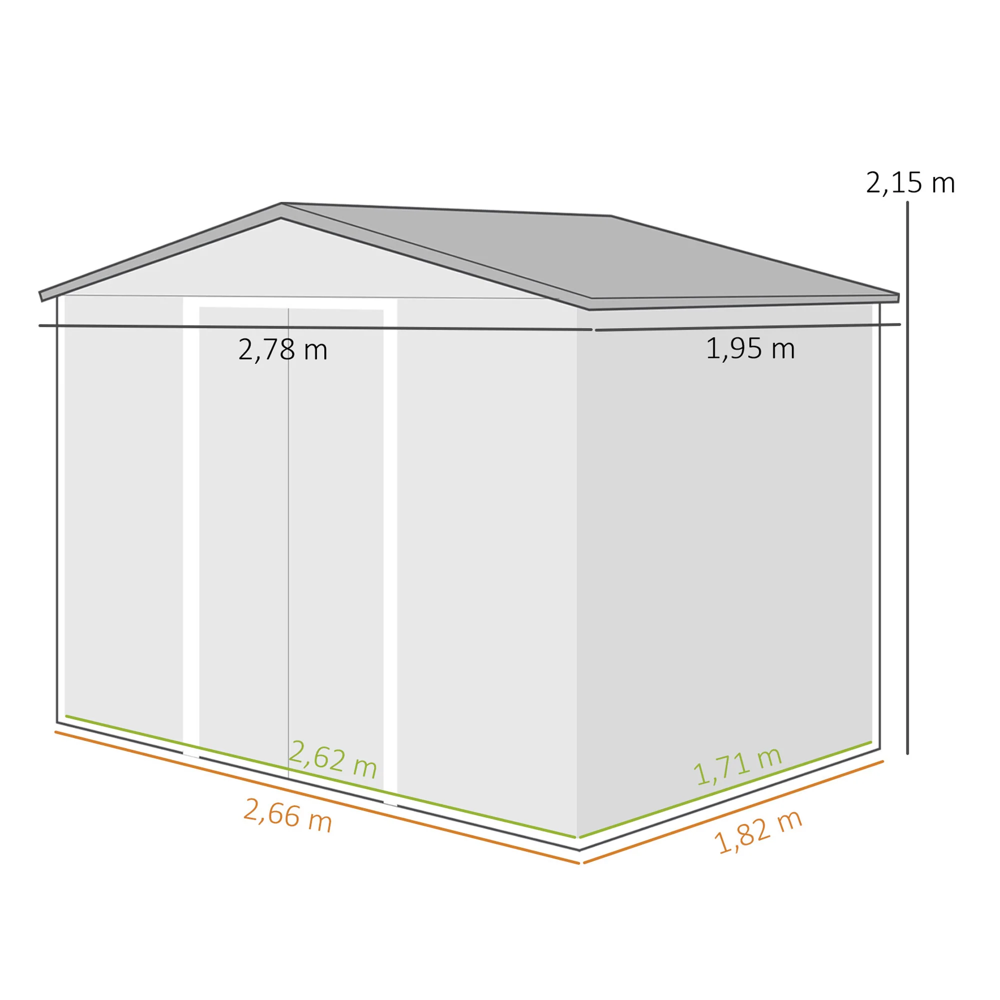 Outsunny Caseta De Jardín Exterior Con 2 Puertas 4,84m² 278x195x215cm Natural - Image 3