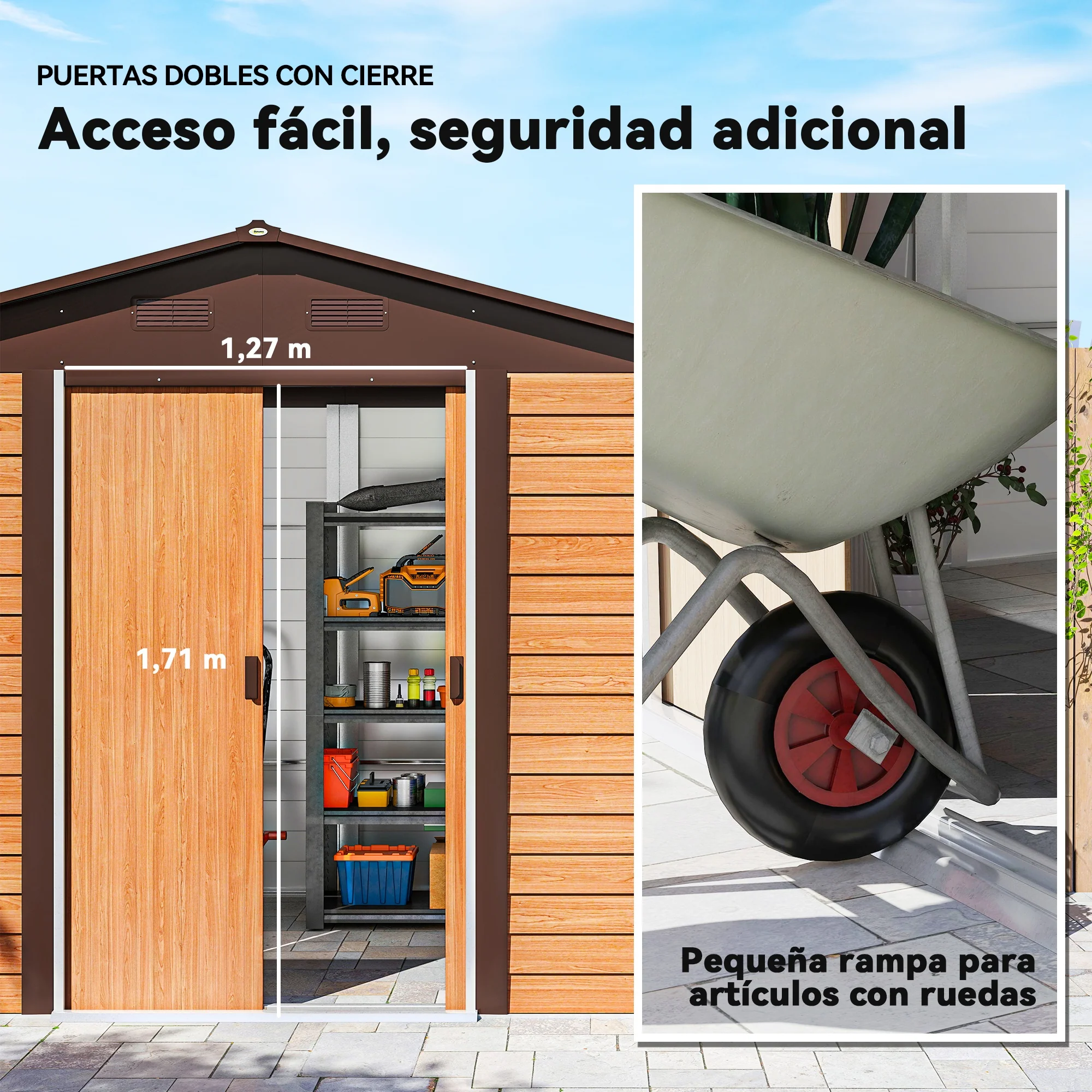 Outsunny Caseta De Jardín Exterior Con 2 Puertas 4,84m² 278x195x215cm Natural - Image 6