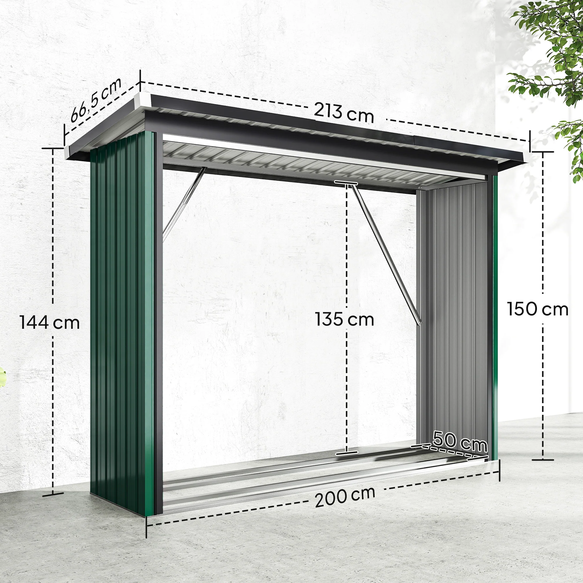 Outsunny Casetilla Para Leña Acero Galvanizado Con Base Elevada 213x66,5x150 Cm - Image 3