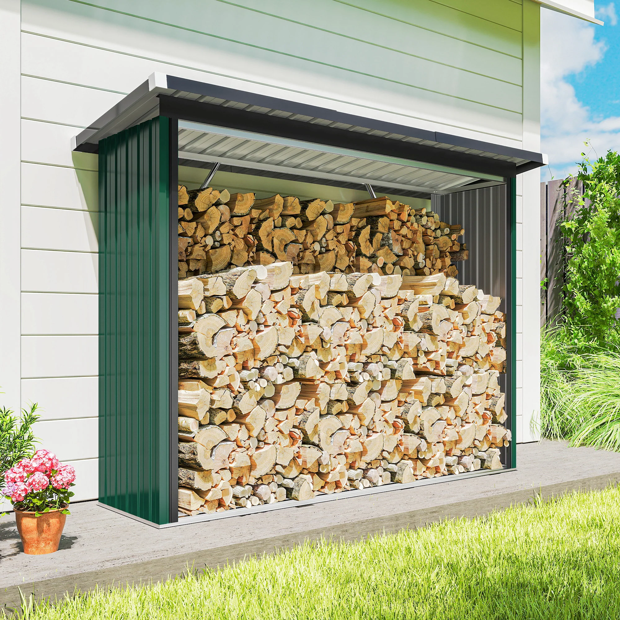 Outsunny Casetilla Para Leña Acero Galvanizado Con Base Elevada 213x66,5x150 Cm - Image 4