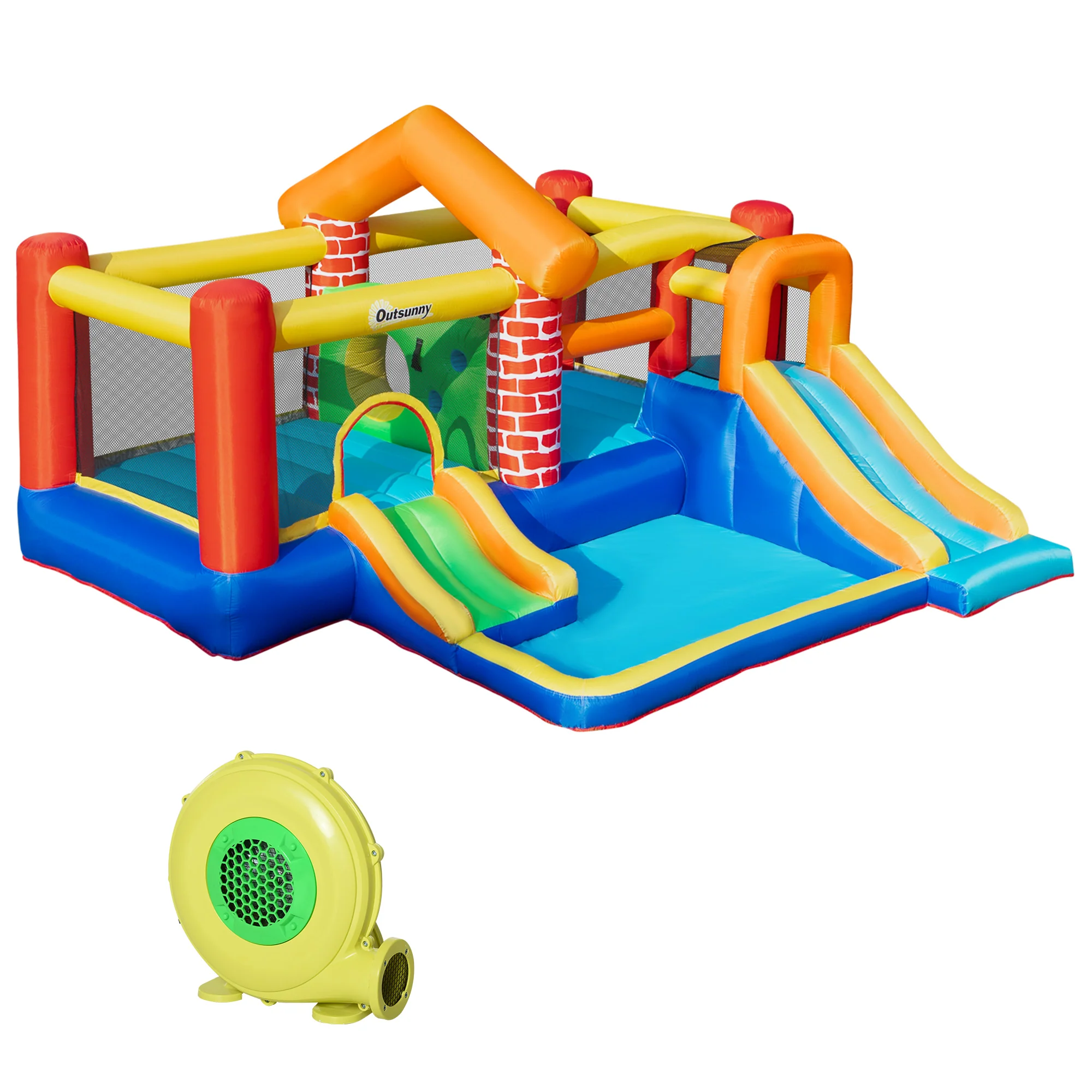 Outsunny Castillo Hinchable Con 2 Toboganes 2 Camas Salto Piscina 380x370x230 Cm