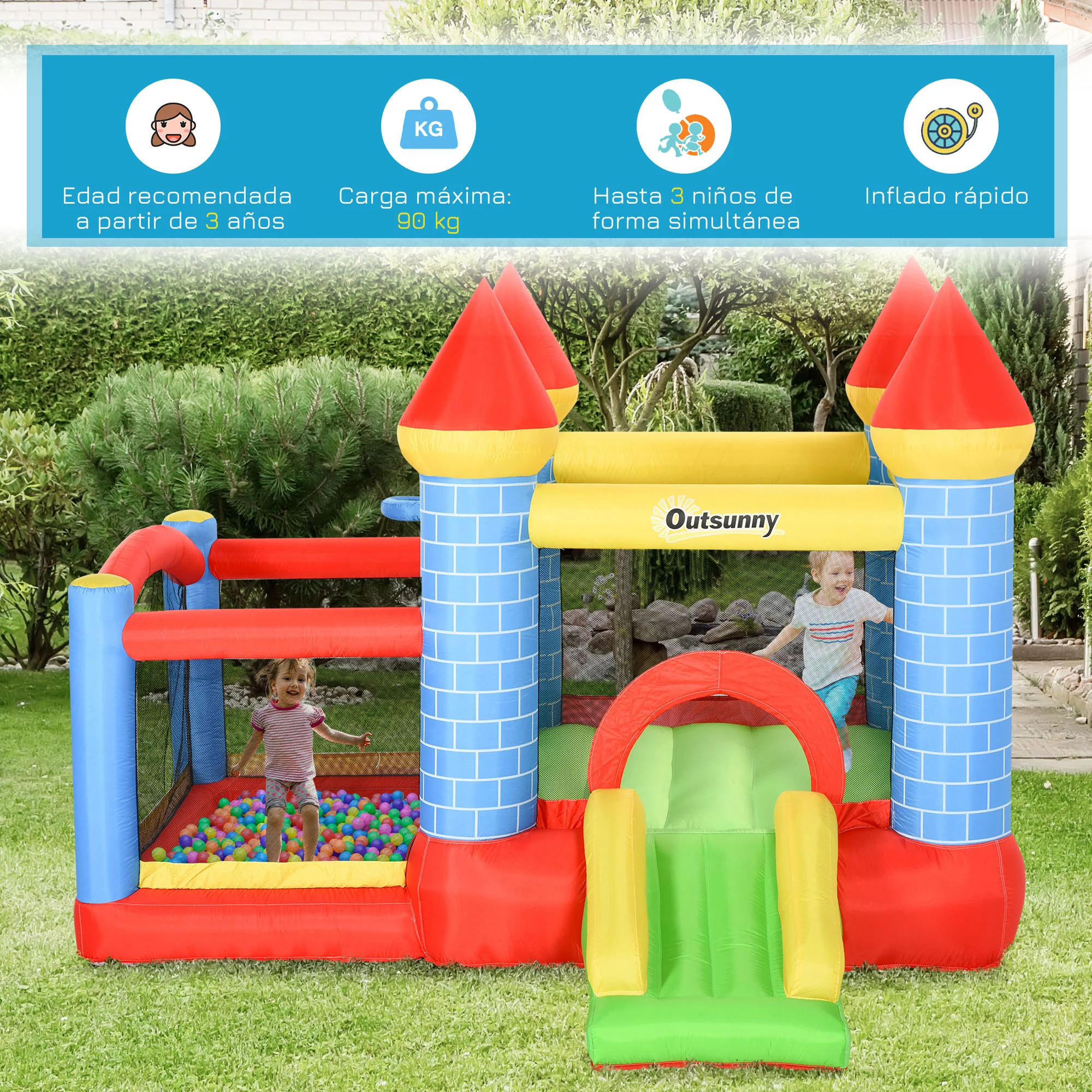 Outsunny Castillo Hinchable Infantil 280x260x210 Cm Con Inflador - Image 6