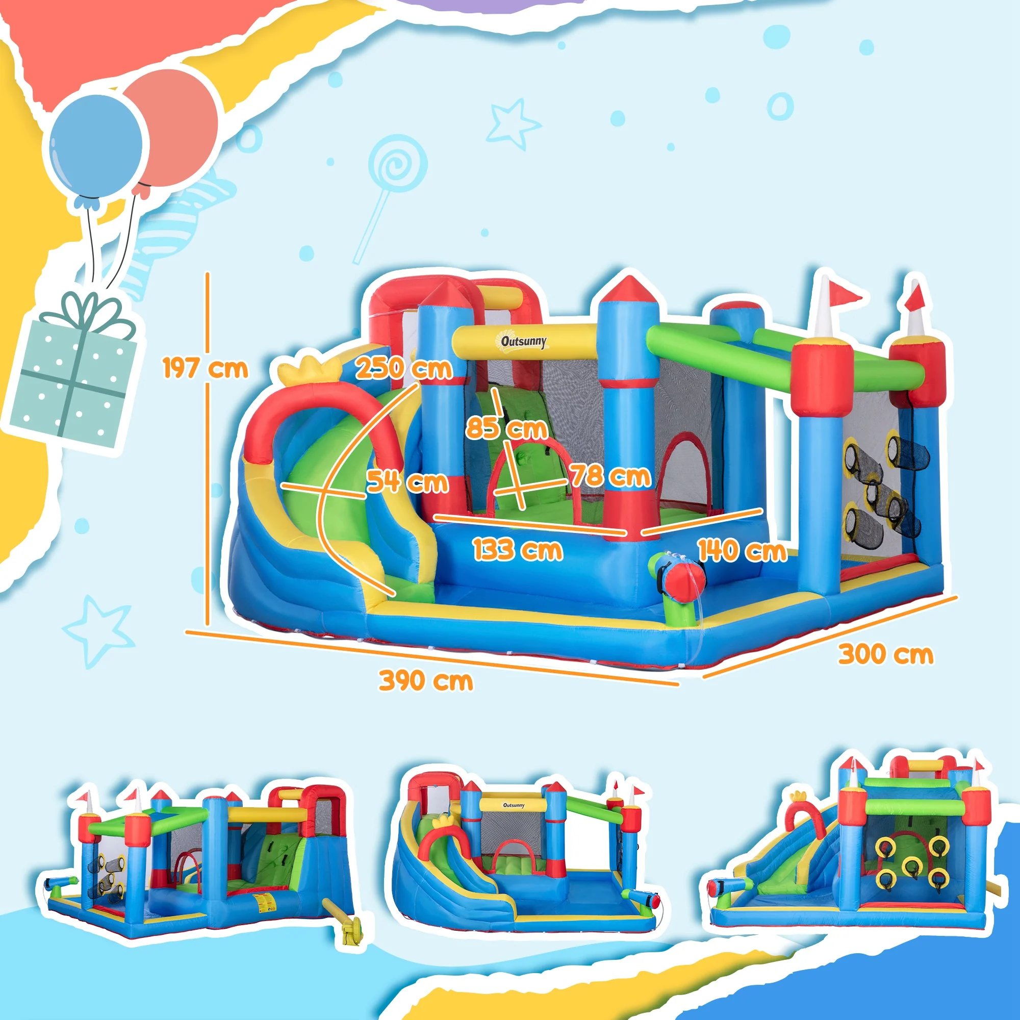Outsunny Castillo Hinchable Para Niños Con Piscina 390x300x197 Cm Multicolor - Image 3