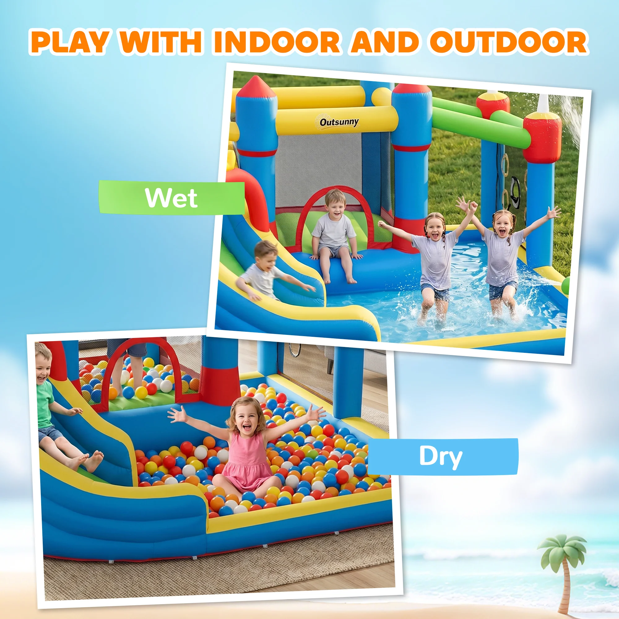 Outsunny Castillo Hinchable Para Niños Con Piscina 390x300x197 Cm Multicolor - Image 5