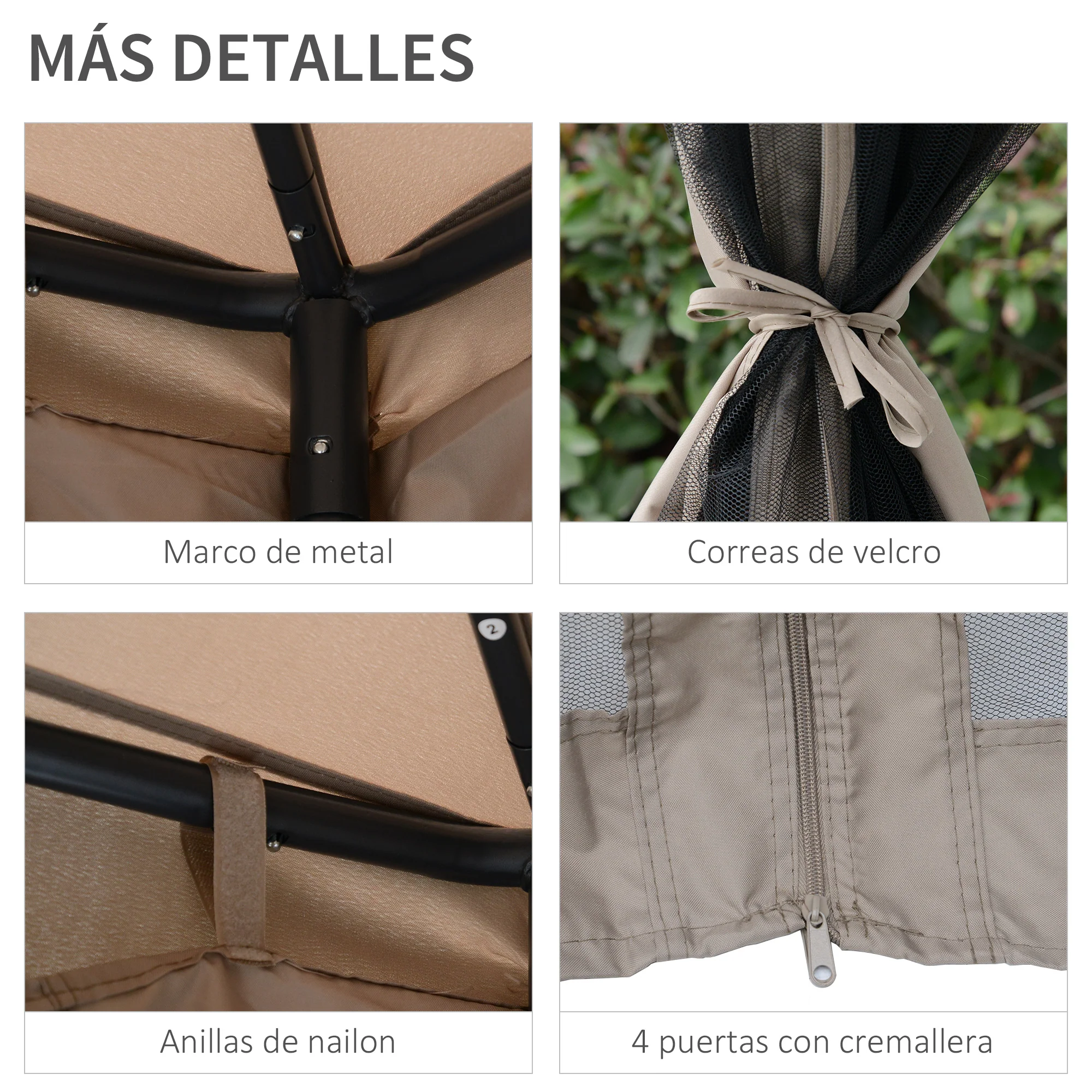Outsunny Cenador De Jardín 3x3m Con Doble Techo 4 Cortinas Mosquiteras Marrón - Image 6