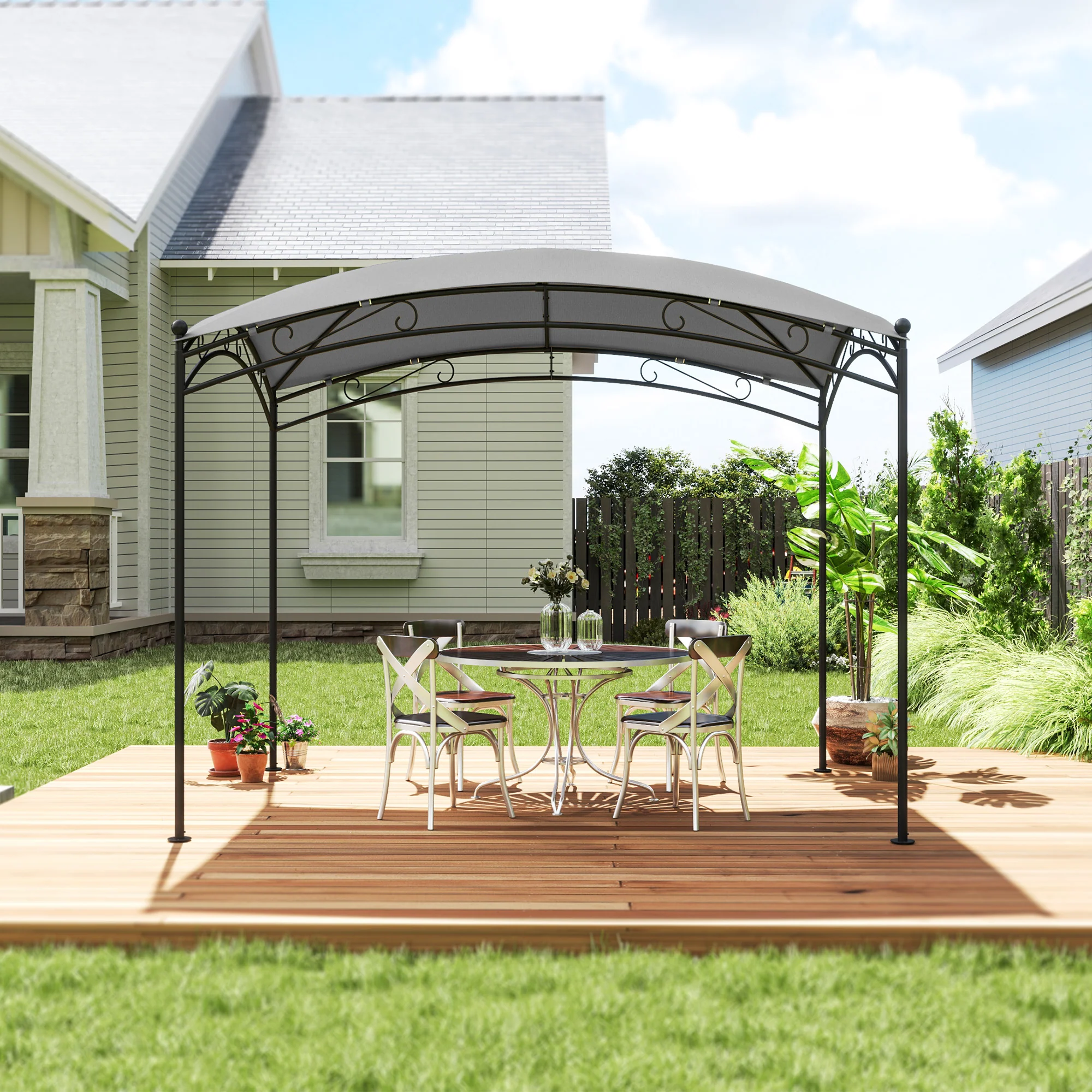 Outsunny Cenador Para Jardín 3x2 M Con Cúpula Elegante Impermeable Gris - Image 5