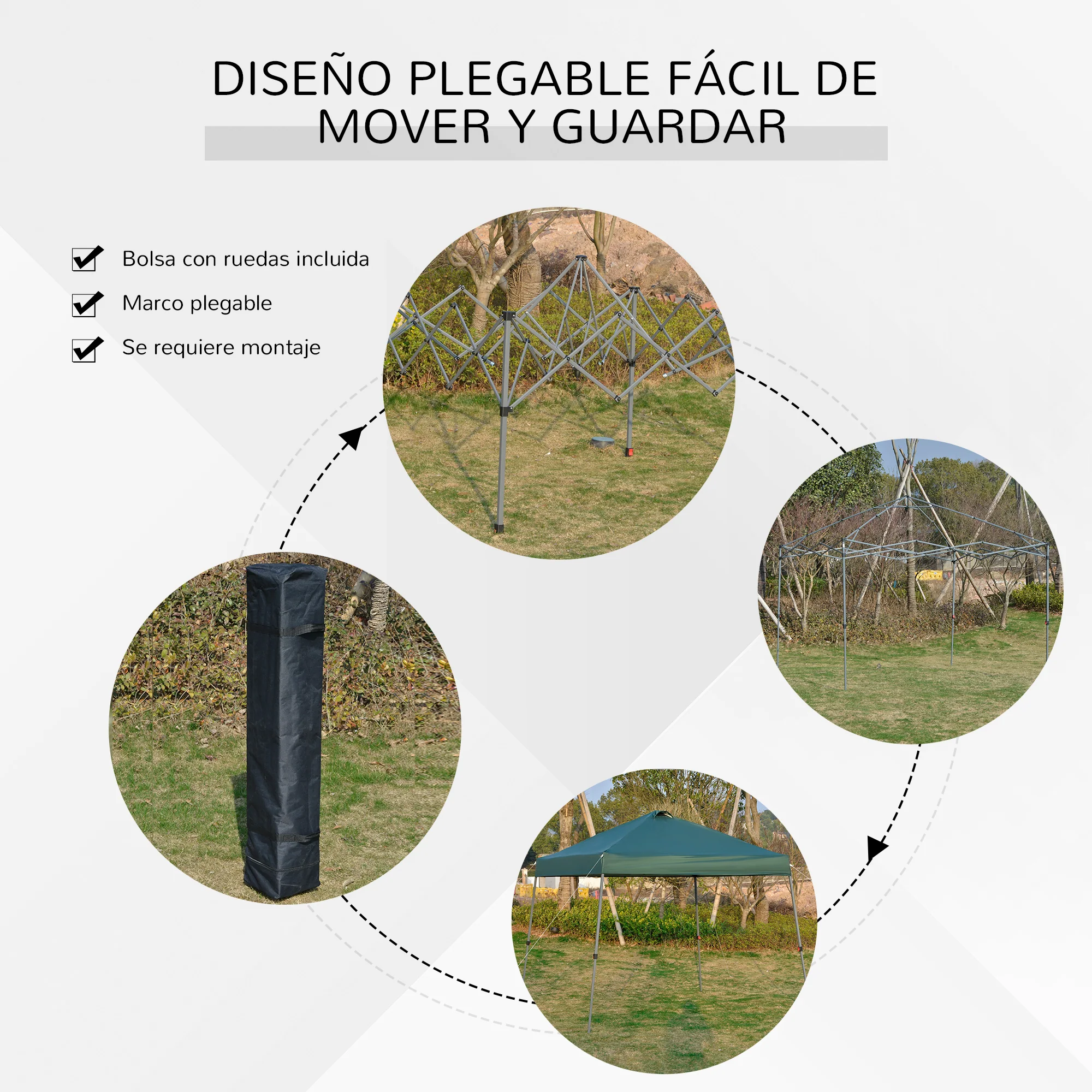 Outsunny Cenador Plegable 3x3m Jardín Con Bolsa De Transporte Con Ruedas Camping - Image 6
