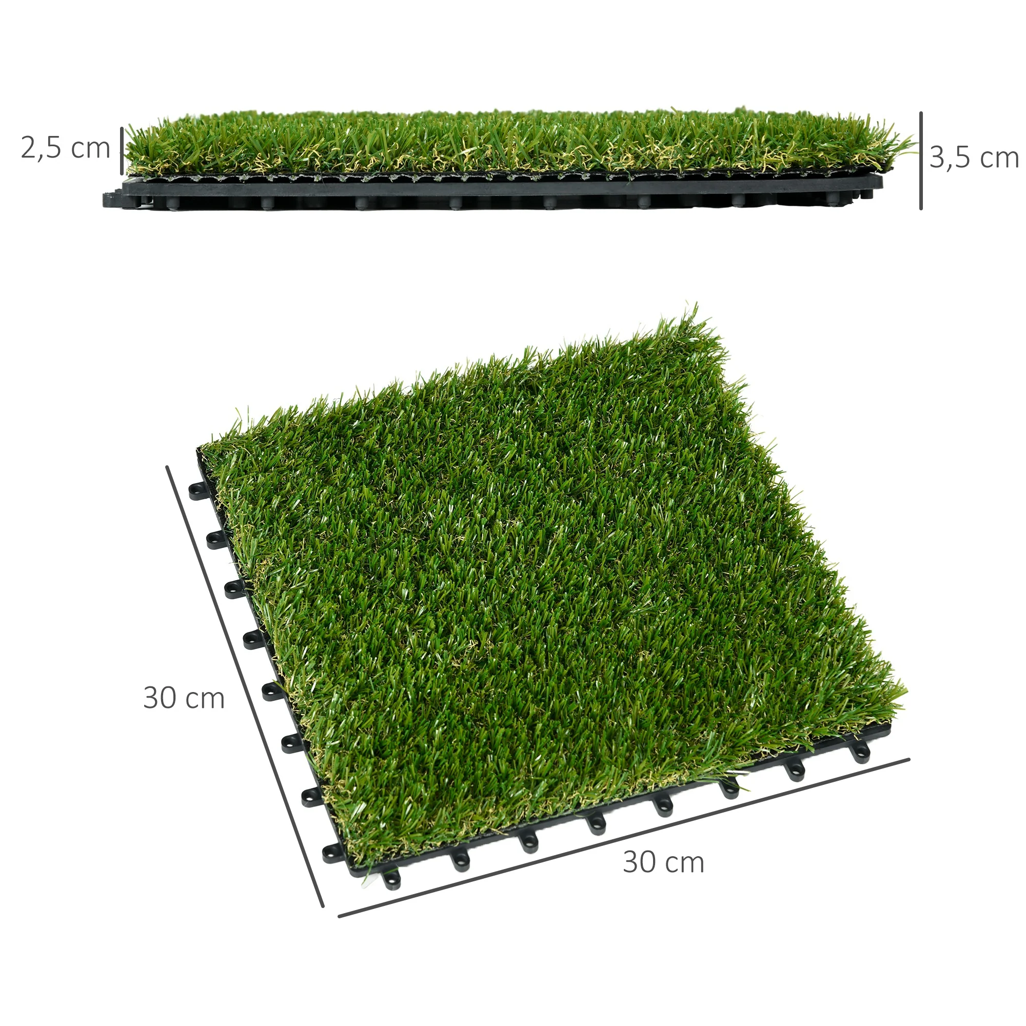 Outsunny Césped Artificial De 10 Piezas 30x30 Cm Altura De Hierba 25 Mm Verde - Image 3