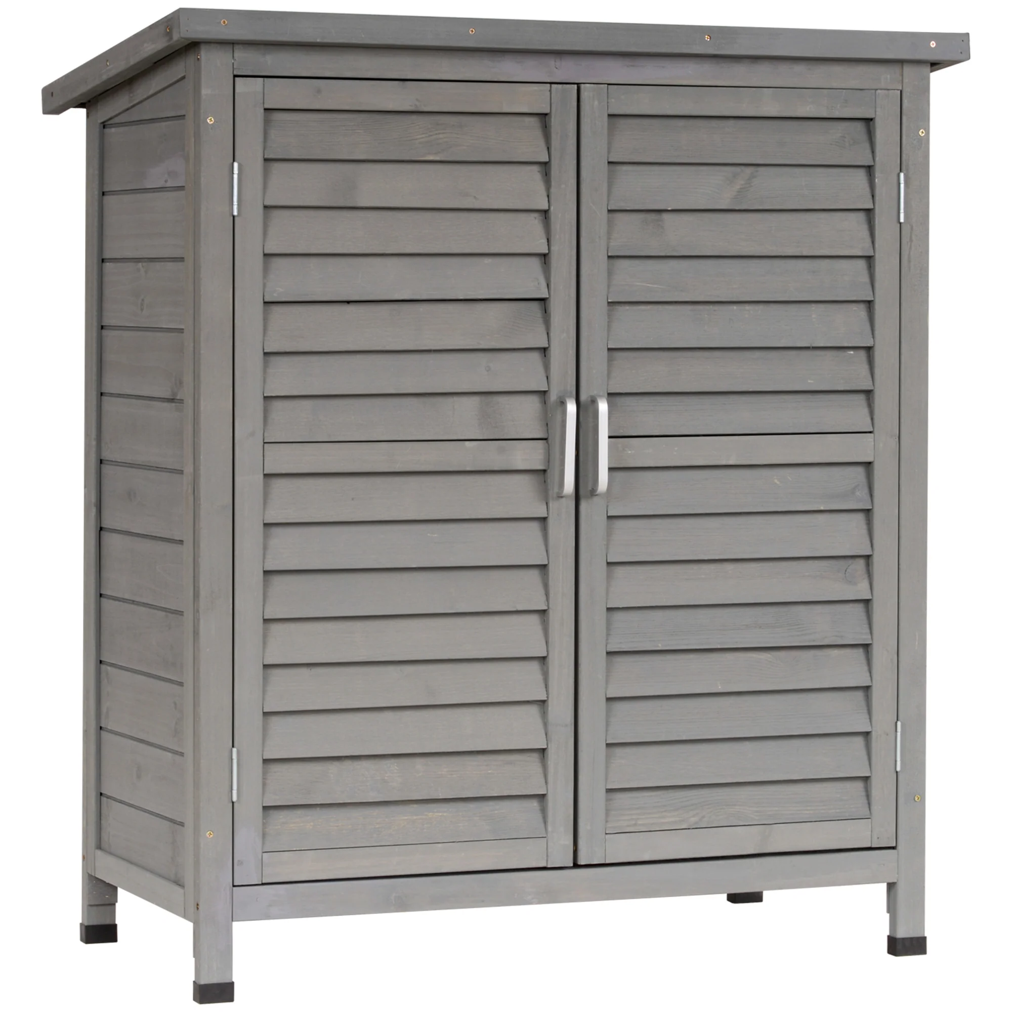 Outsunny Cobertizo Almacenamiento Madera Jardín 2 Estantes Interiores Gris