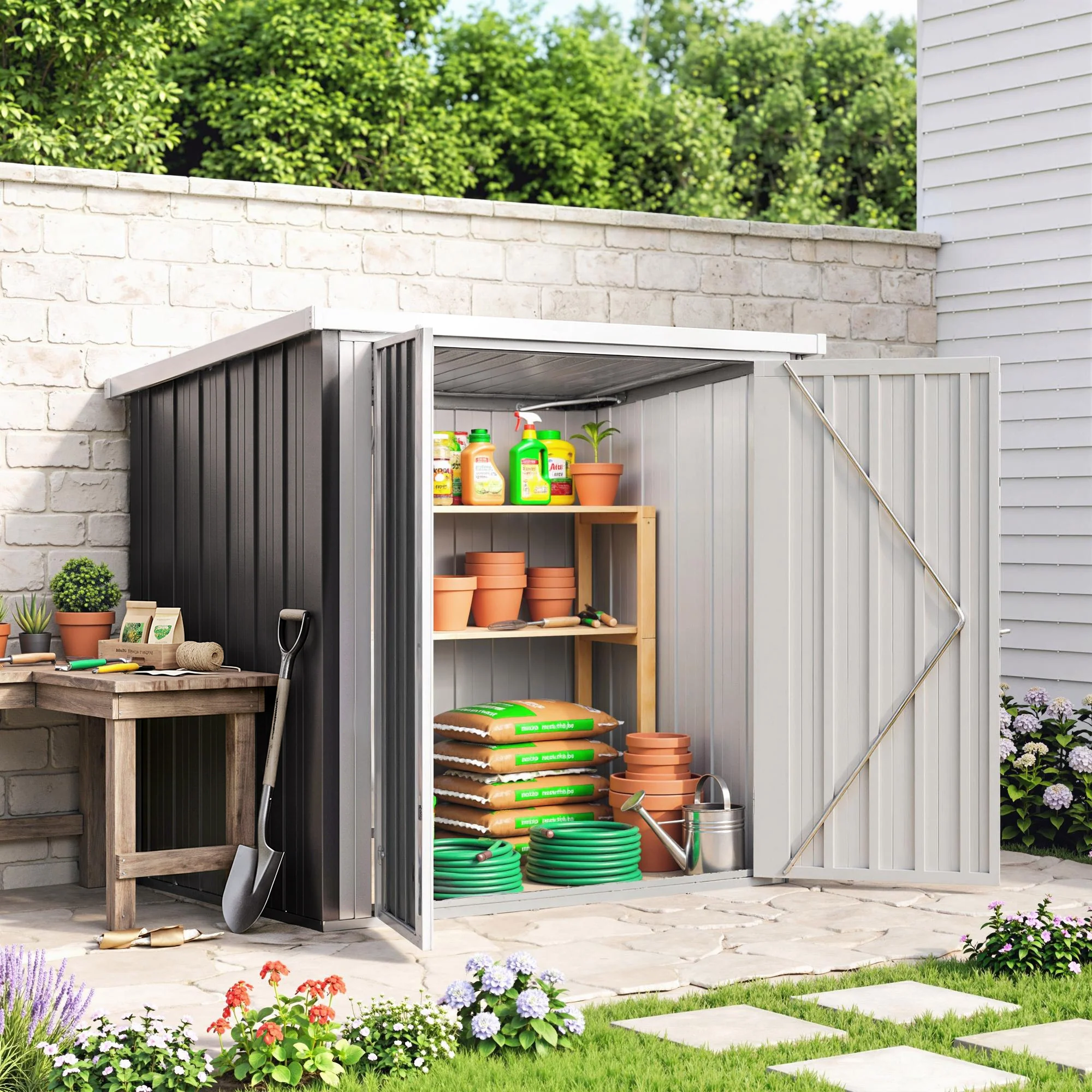 Outsunny Cobertizo De Jardín 1,26 M² 147x86x134 Cm 2 Puertas Y Cerradura Negro - Image 4