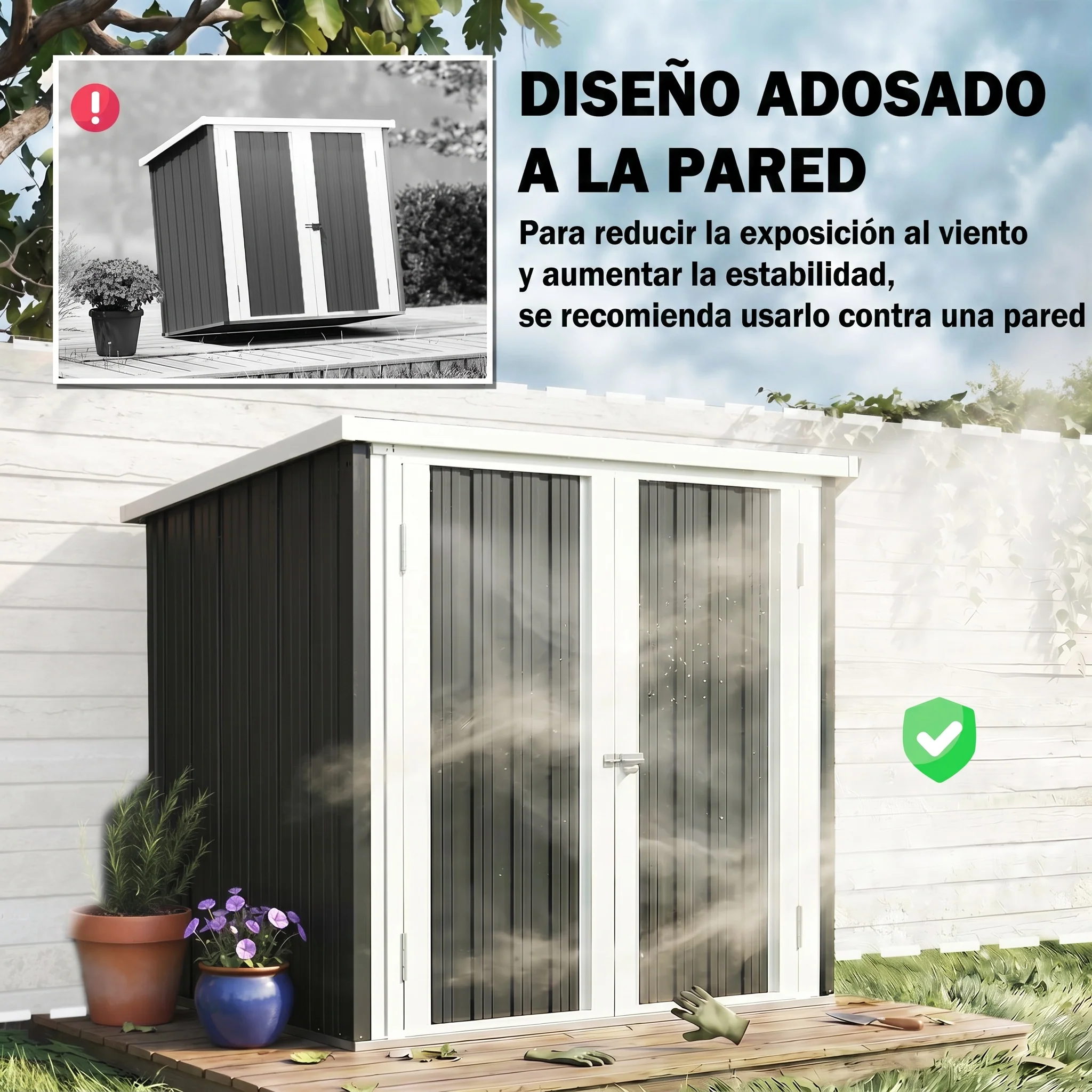 Outsunny Cobertizo De Jardín 1,26 M² 147x86x134 Cm 2 Puertas Y Cerradura Negro - Image 6
