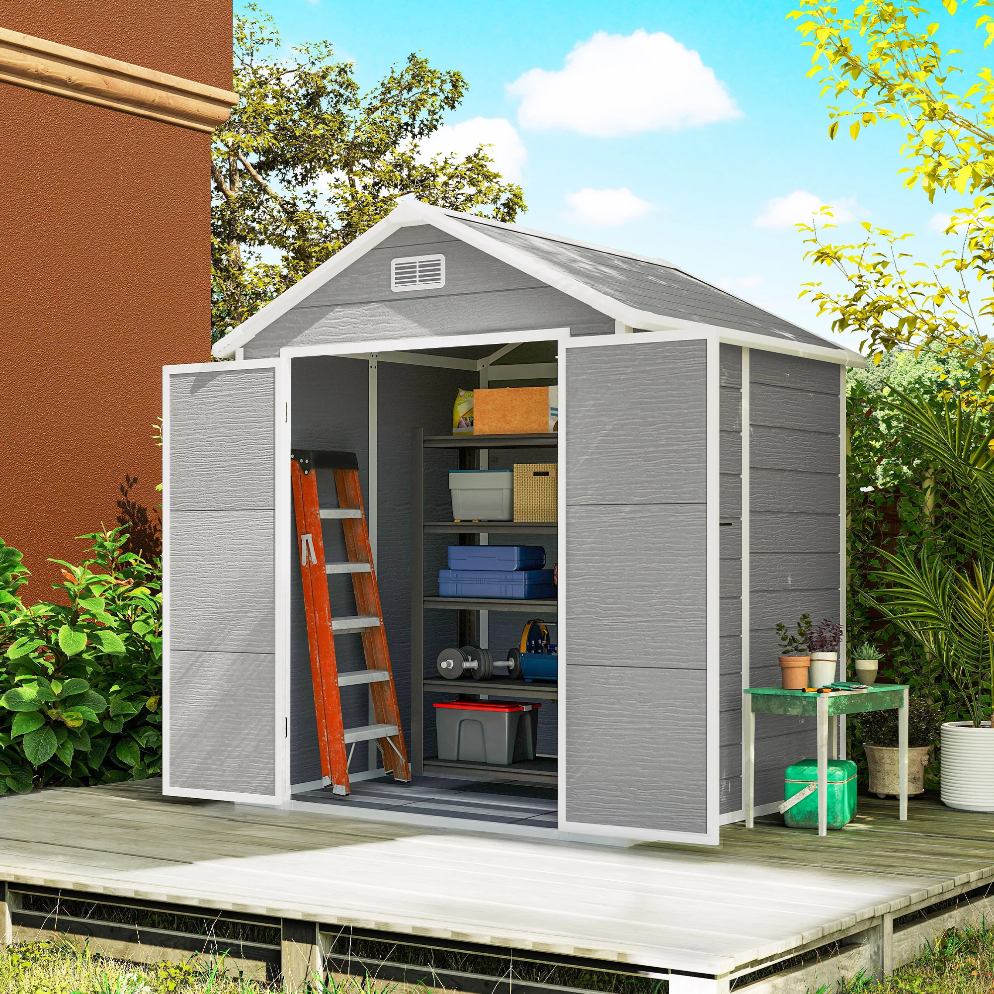 Outsunny Cobertizo De Jardín 2,4 M² 182x151x219 Cm Con Suelo Puerta Cerrada Gris - Image 2