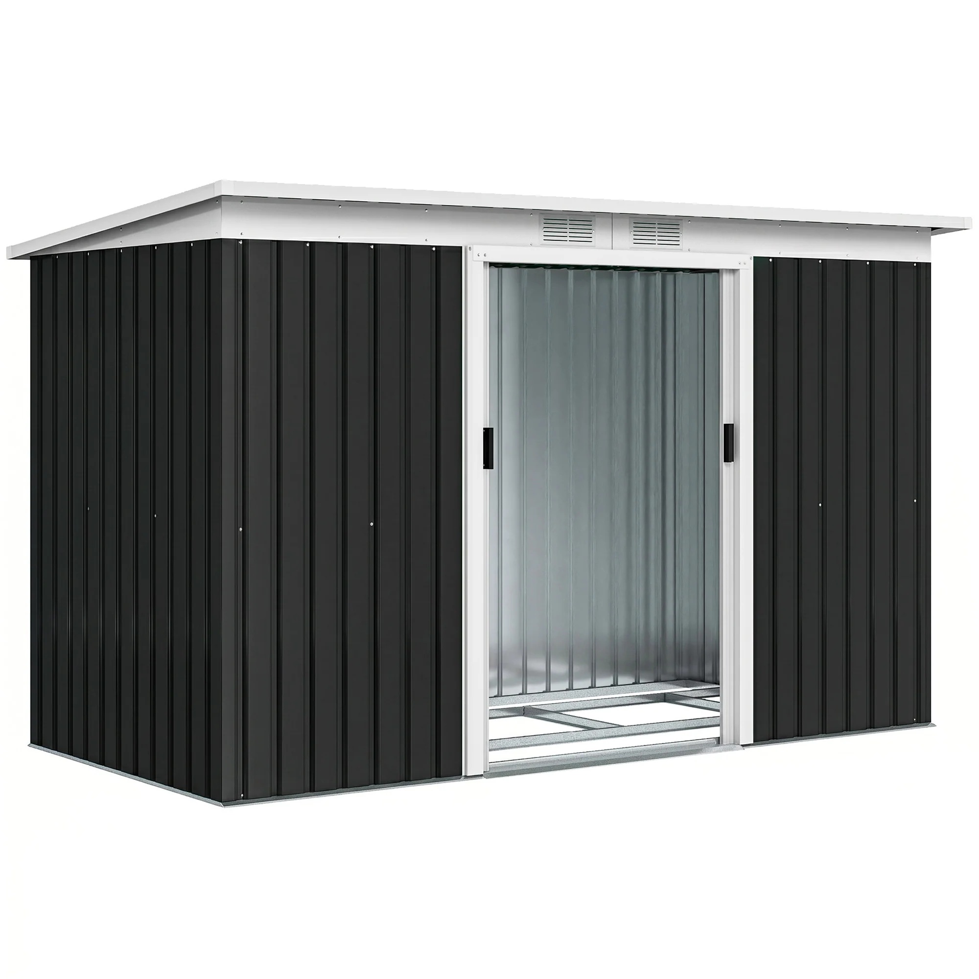Outsunny Cobertizo De Jardín 280x130x172 Cm Base De 3,2 M² Con 2 Puertas Gris