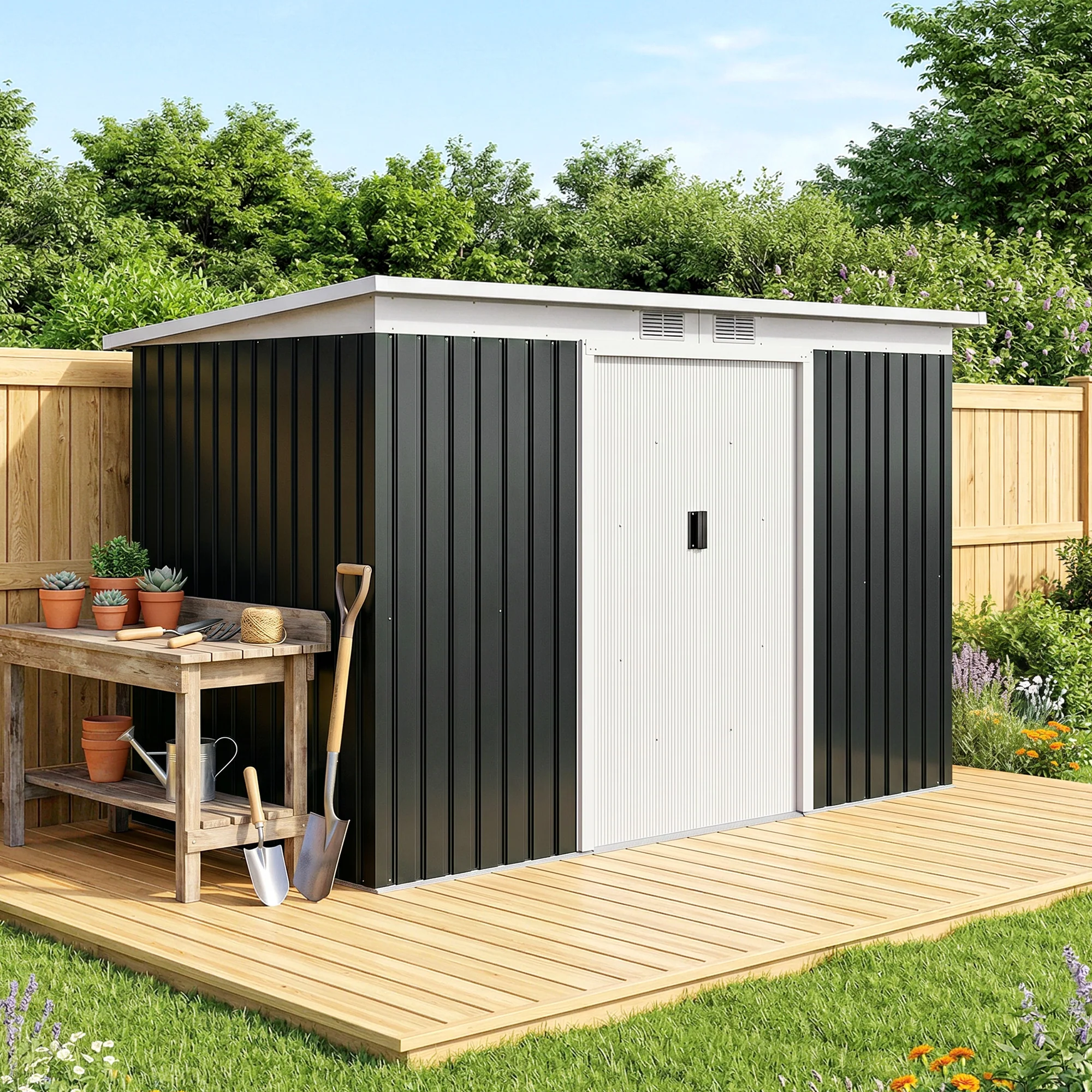 Outsunny Cobertizo De Jardín 280x130x172 Cm Base De 3,2 M² Con 2 Puertas Gris - Image 2