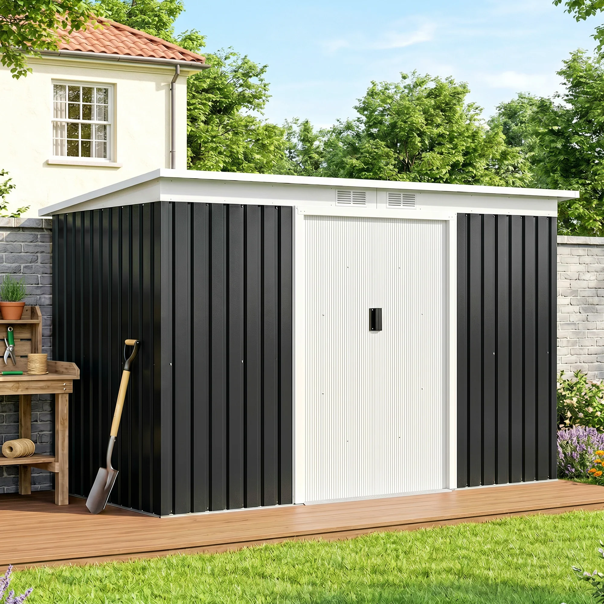 Outsunny Cobertizo De Jardín 280x130x172 Cm Base De 3,2 M² Con 2 Puertas Gris - Image 5