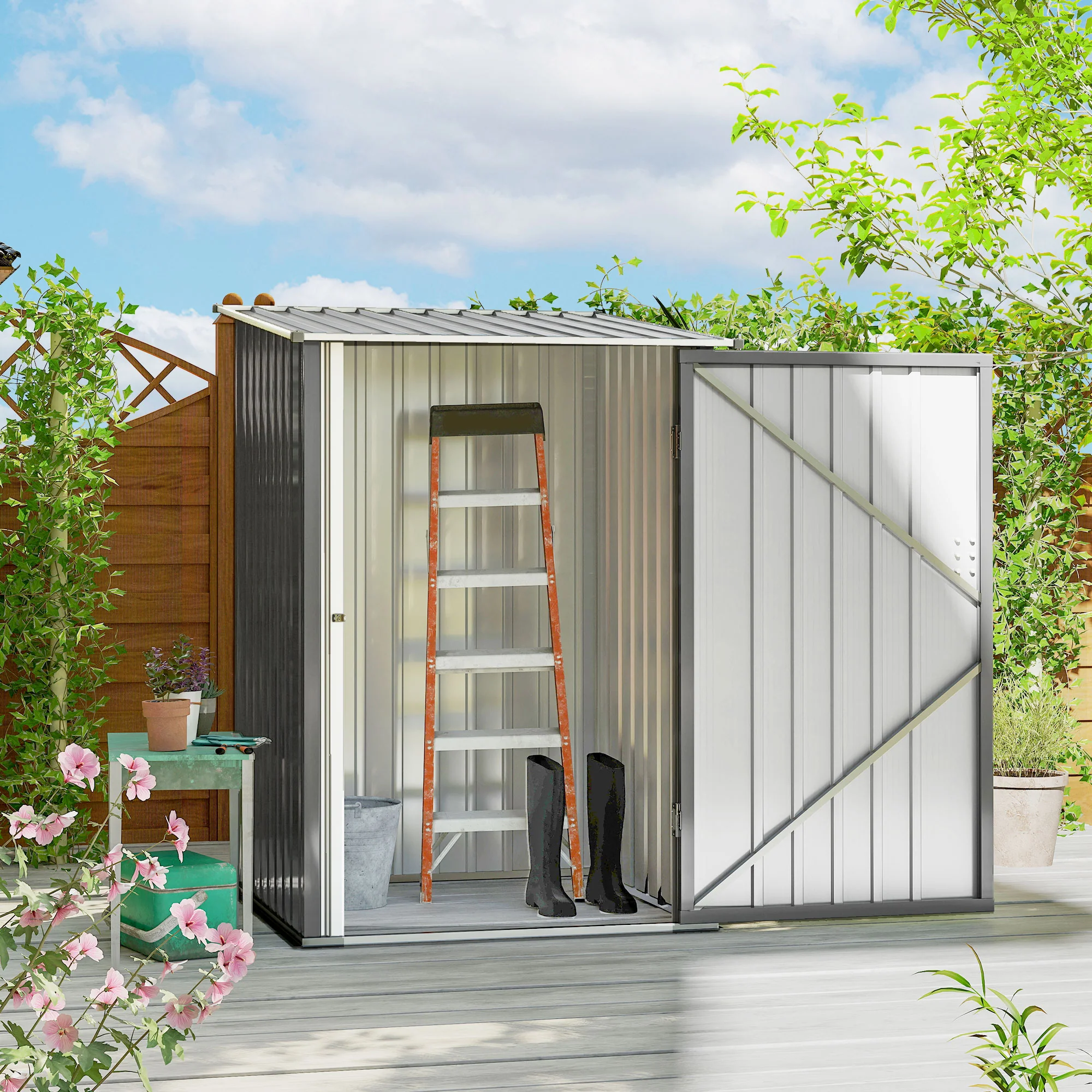 Outsunny Cobertizo De Jardín De Exterior 0,92 M² 100x103x160 Cm Gris - Image 2