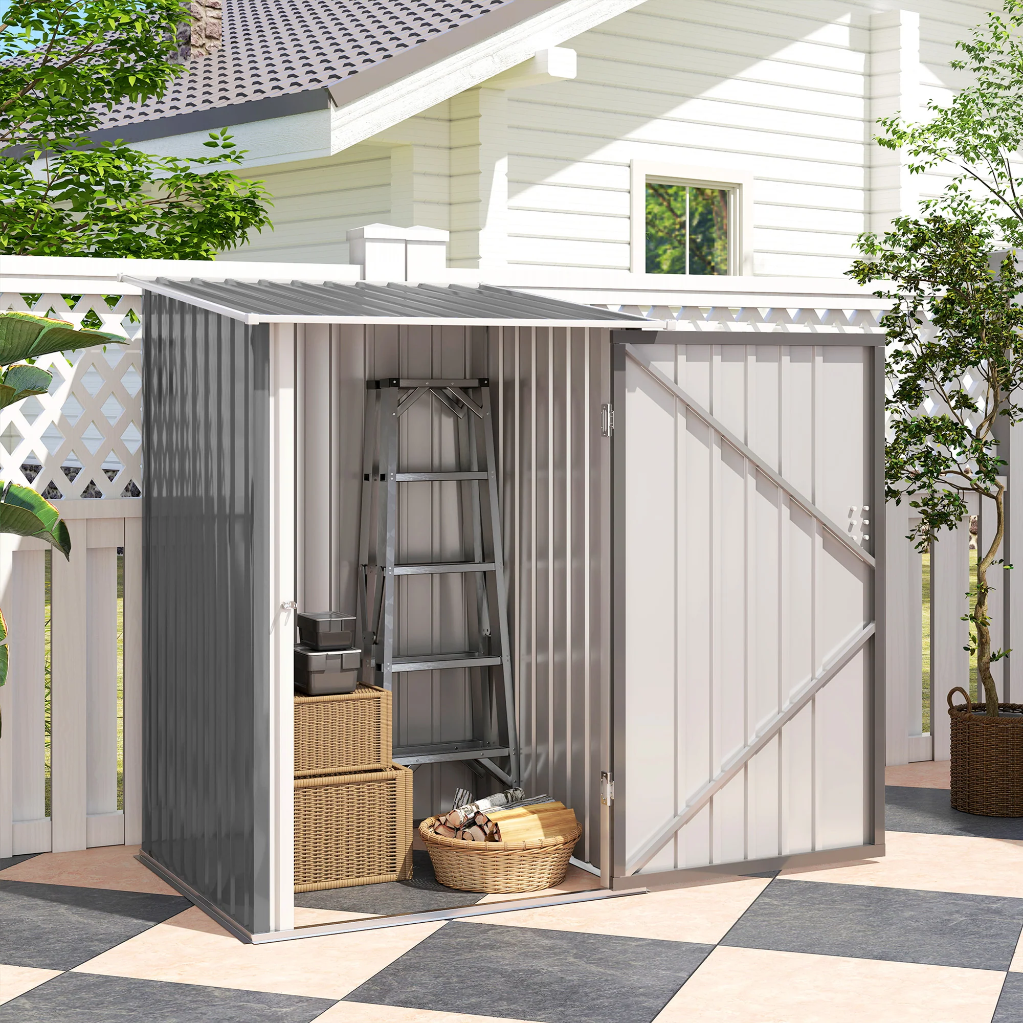 Outsunny Cobertizo De Jardín De Exterior 0,92 M² 100x103x160 Cm Gris - Image 4